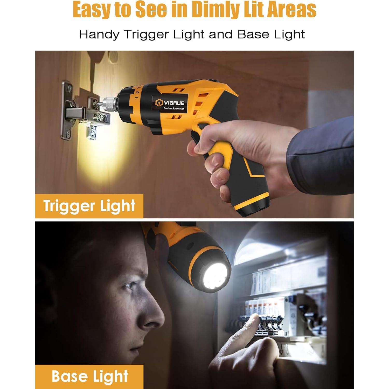 Destornillador Eléctrico Inalámbrico VIGRUE 4V con 48 Piezas