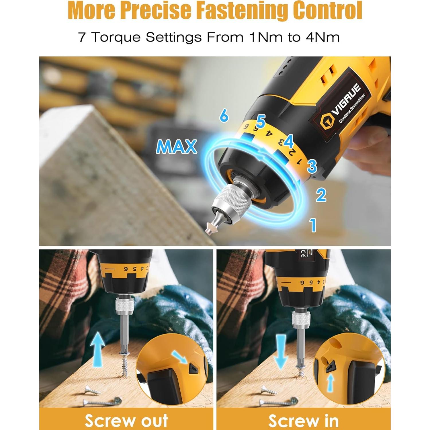 Destornillador Eléctrico Inalámbrico VIGRUE 4V con 48 Piezas