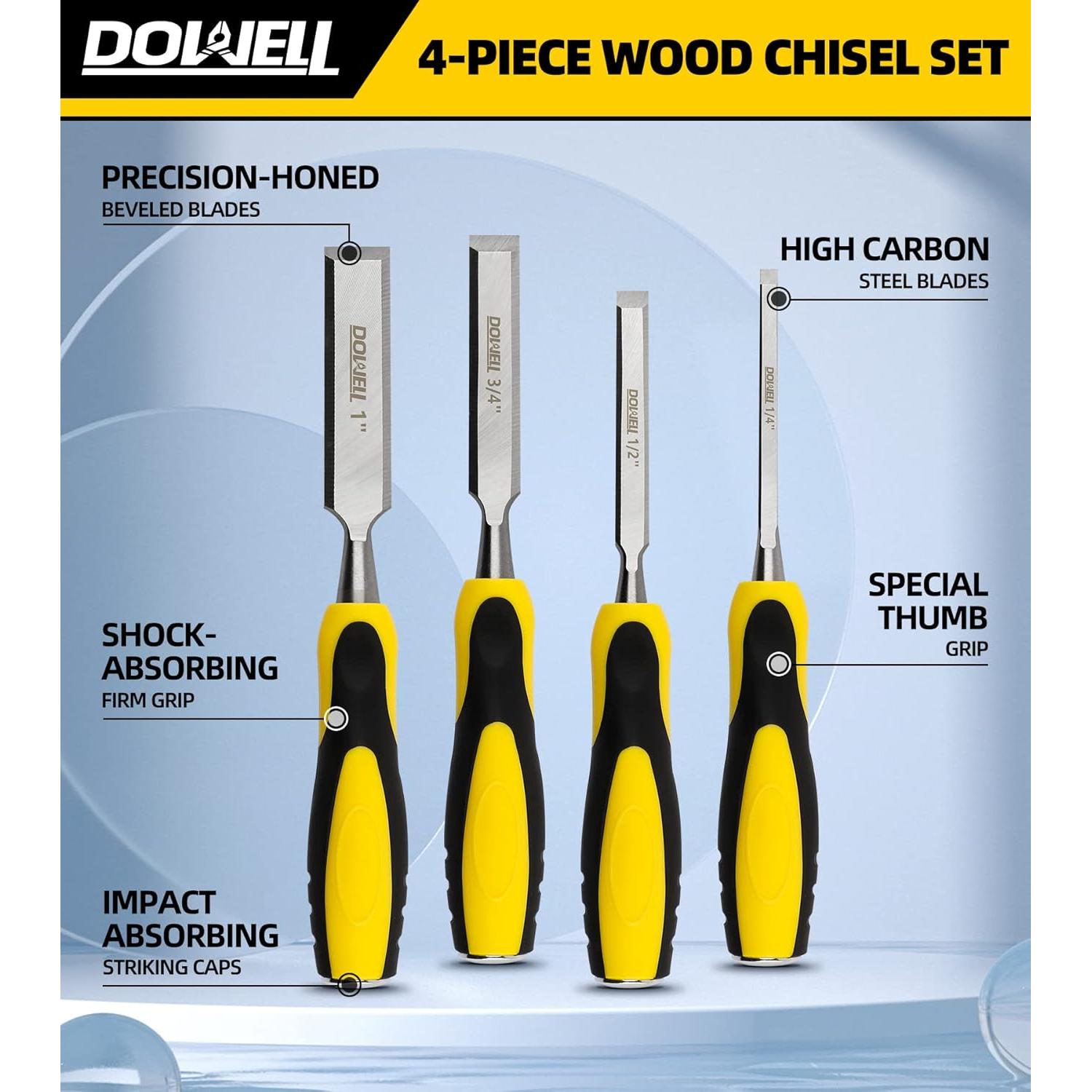 Juego de Cinceles de Madera DOWELL 4 Piezas con Bolsa