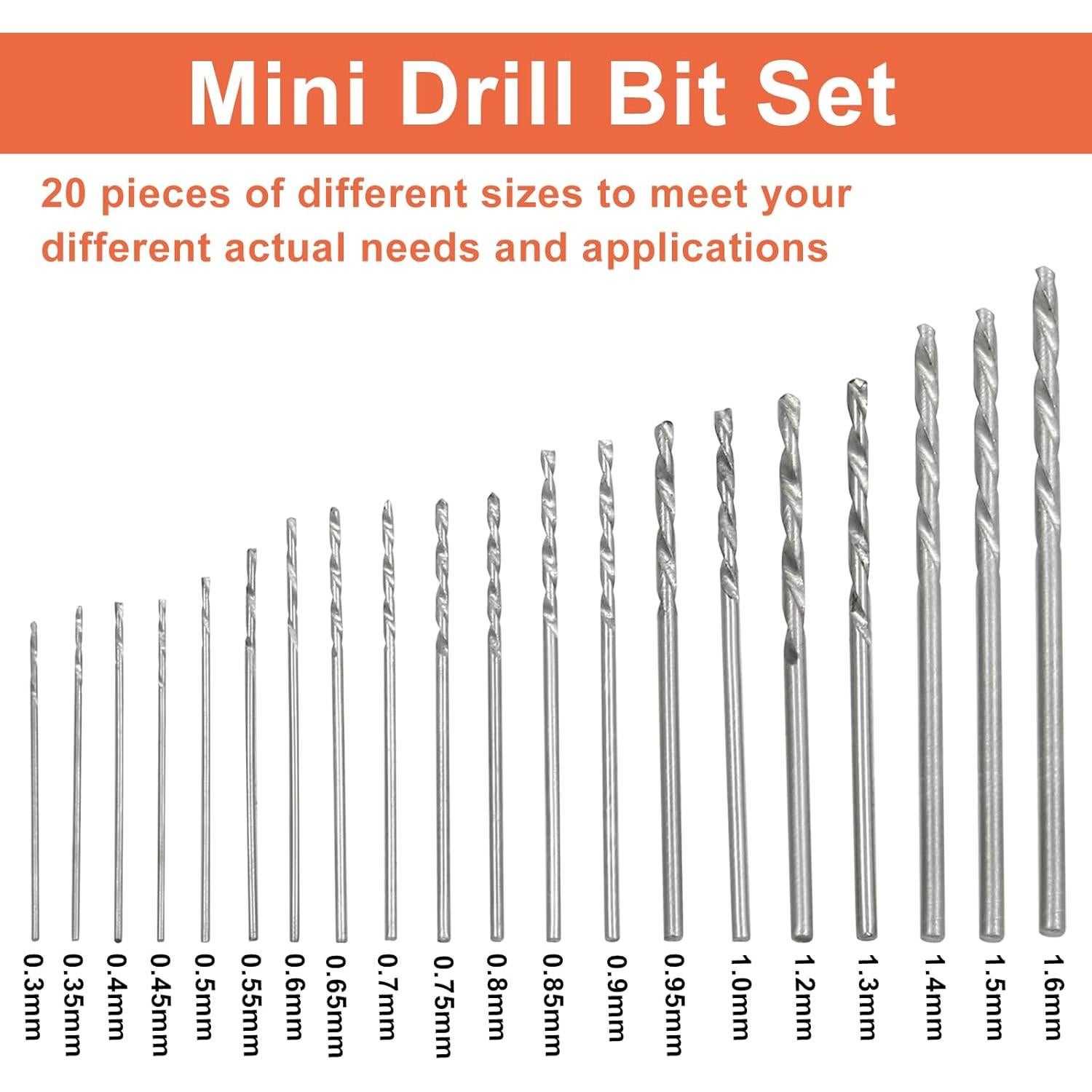Juego de Brocas Mini Micro Biaungdo 20 Piezas HSS 0.3-1.5mm