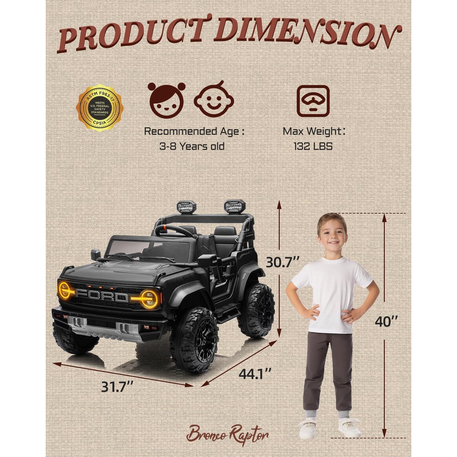 Coche Eléctrico Ford Bronco Raptor 24V Doble Asiento Negro