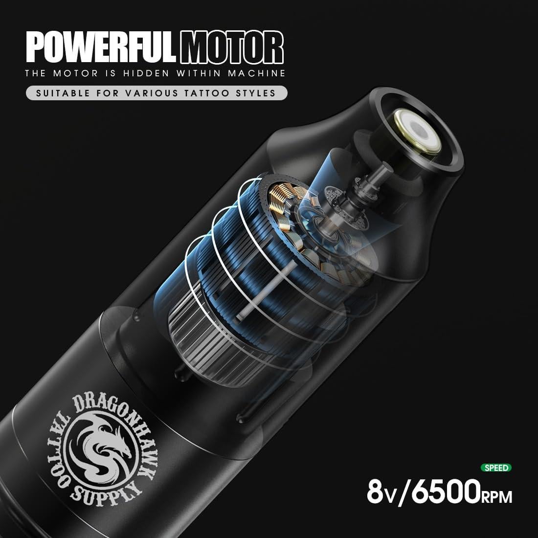 Kit de Tatuaje Inalámbrico Dragonhawk S11 con 2 Baterías