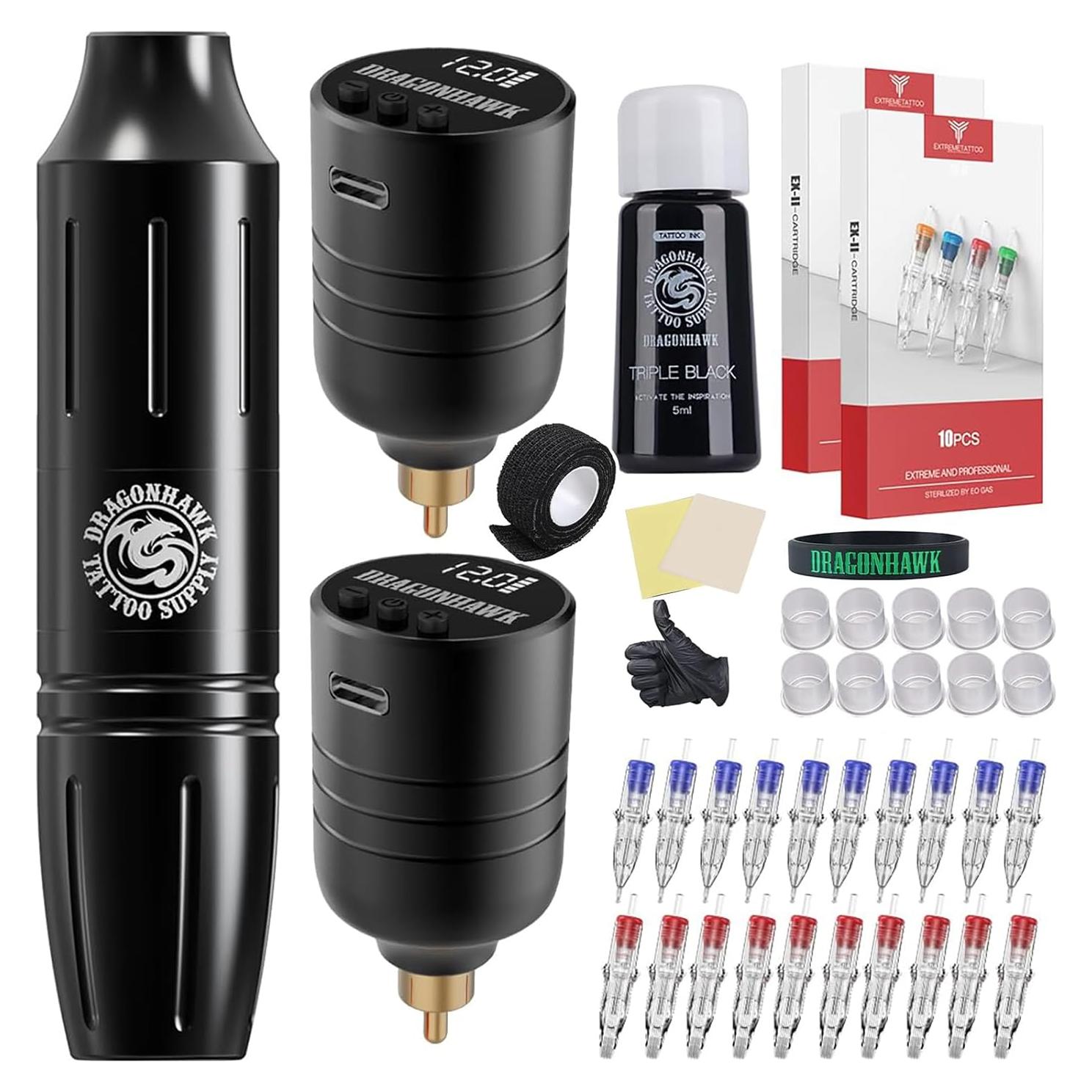 Kit de Tatuaje Inalámbrico Dragonhawk S11 con 2 Baterías