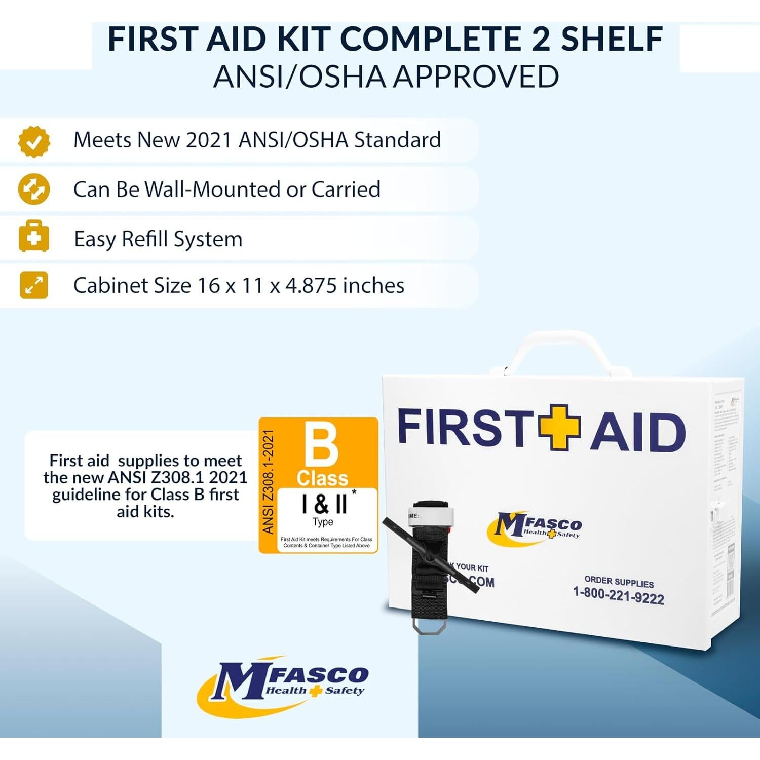 Kit de Primeros Auxilios MFASCO 2 Estantes ANSI/OSHA 226 Pcs