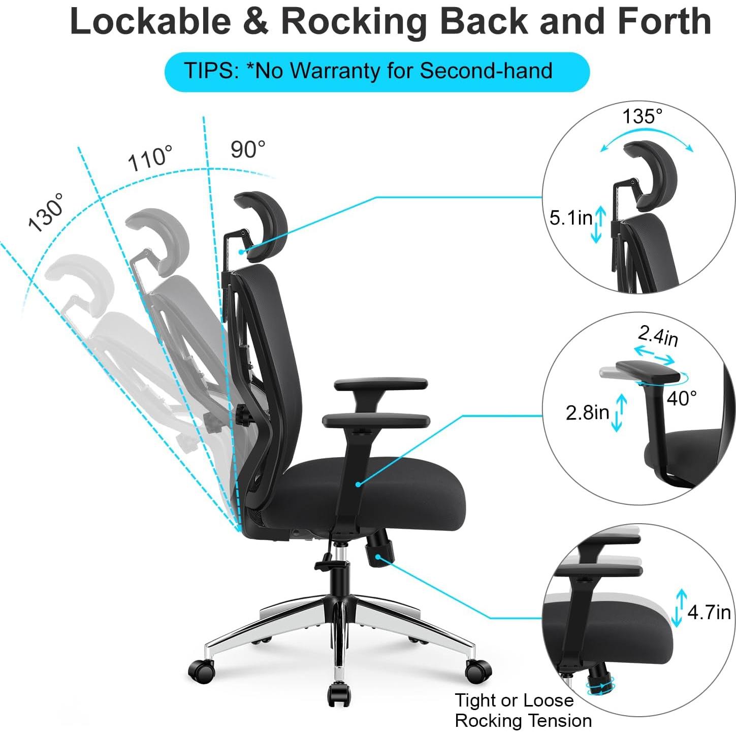 Silla de Oficina Ergonómica Ticova con Soporte Lumbar Ajustable