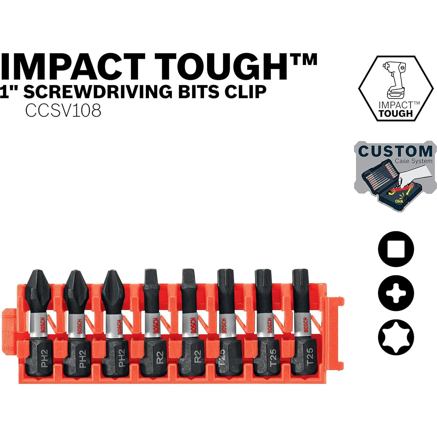 Juego de Puntas de Inserción BOSCH CCSV108 - 8 Piezas 1" Phillips, Cuadrado, Torx