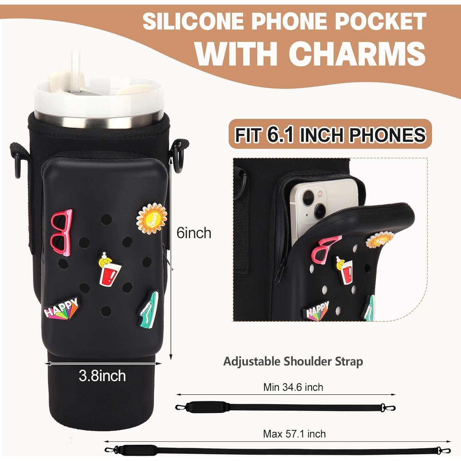 Bolsa Portabotellas Magibag para Stanley Cup 40 oz con Correa Ajustable y Bolsillo de Silicona