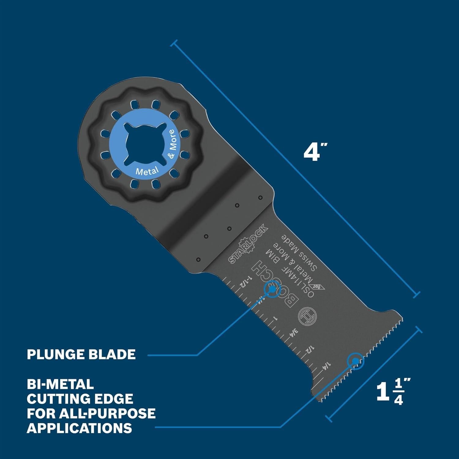 BOSCH OSL114MF 1-Piece 1-1/4 In. Starlock Oscillating Multi Tool Metal & More Carbide Plunge Cut Blade for Cutting Sheet Metal, Wood with Nails and Metal (Nails and Staples)