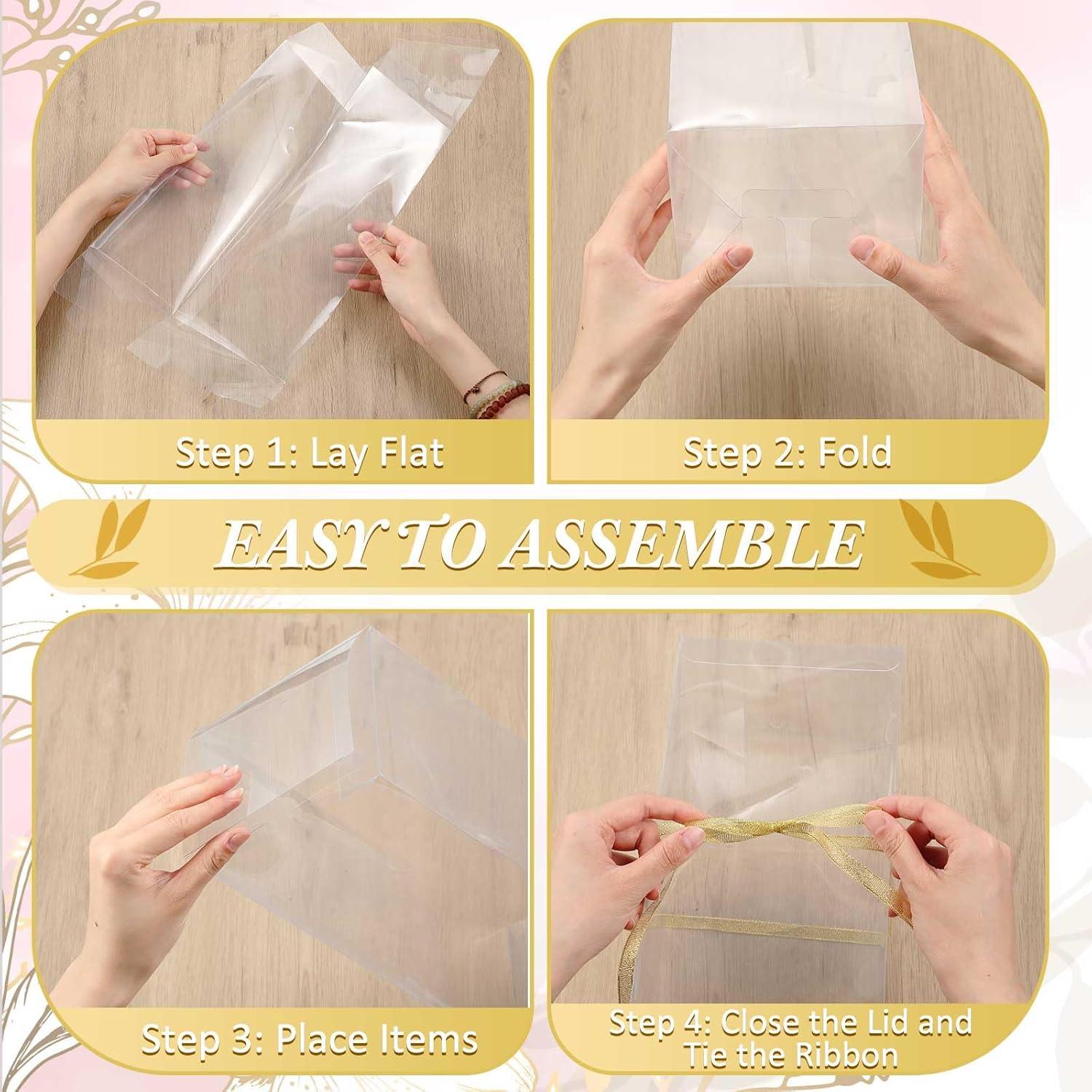 50 Cajas de Regalo Transparentes para Tazas con Cinta Dorada 32x14x10.9cm