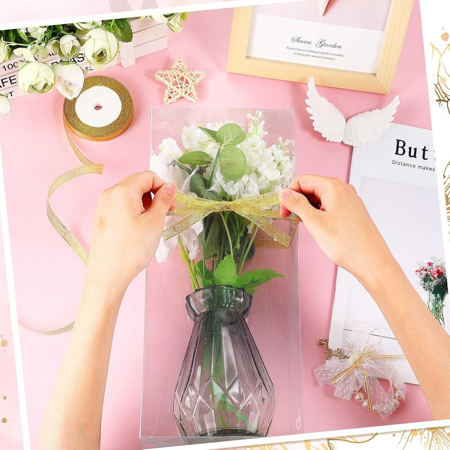 50 Cajas de Regalo Transparentes para Tazas con Cinta Dorada 32x14x10.9cm