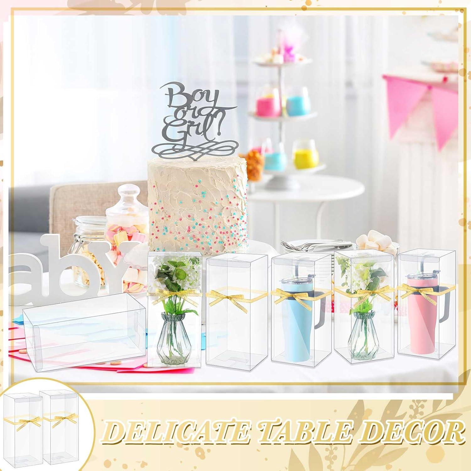 50 Cajas de Regalo Transparentes para Tazas con Cinta Dorada 32x14x10.9cm