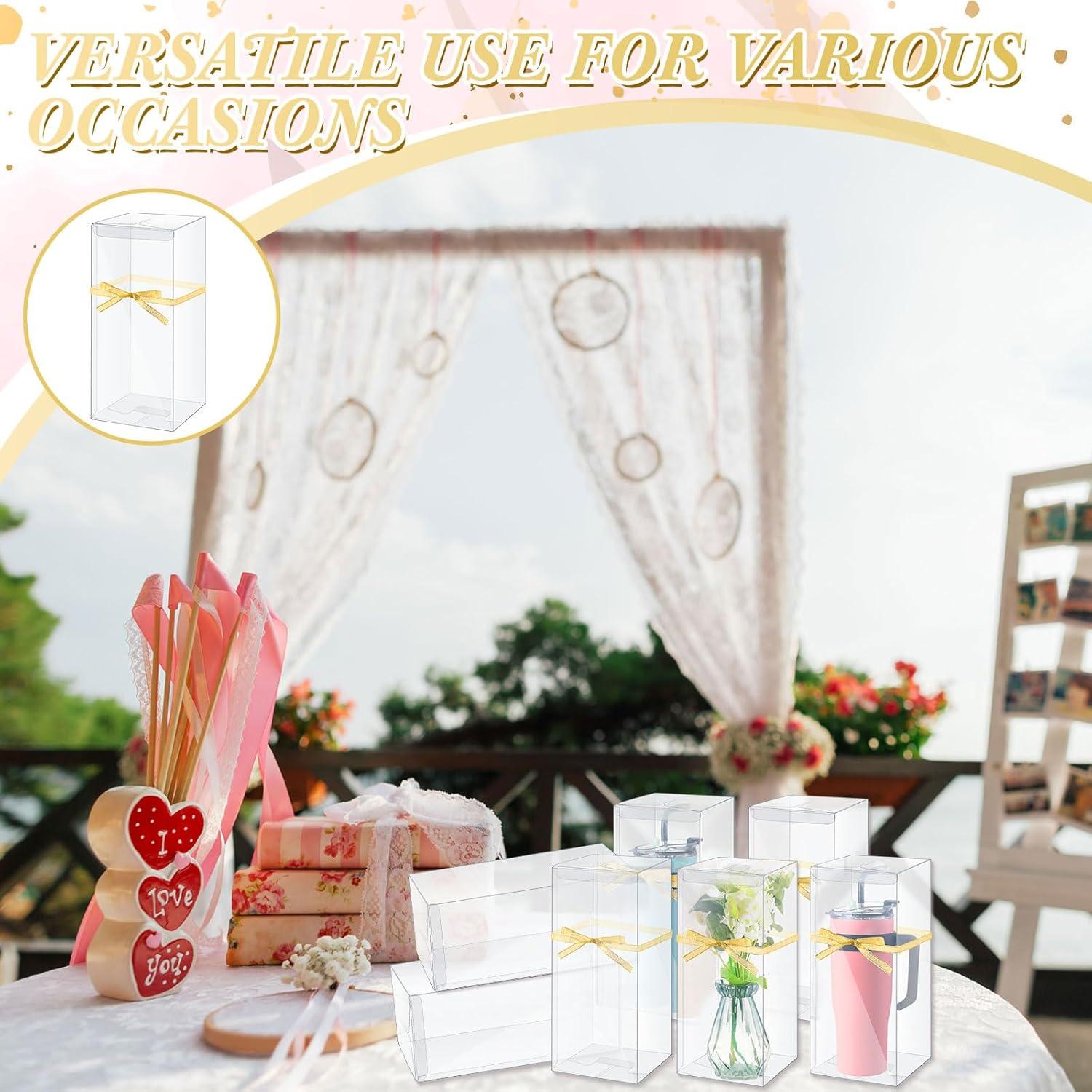 50 Cajas de Regalo Transparentes para Tazas con Cinta Dorada 32x14x10.9cm