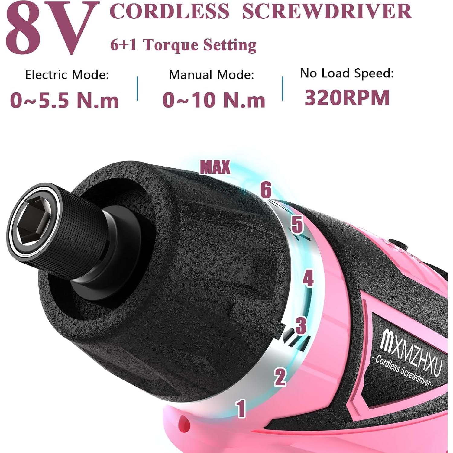 Destornillador Inalámbrico 8V MXMZHXU con 47 Piezas y Luz LED