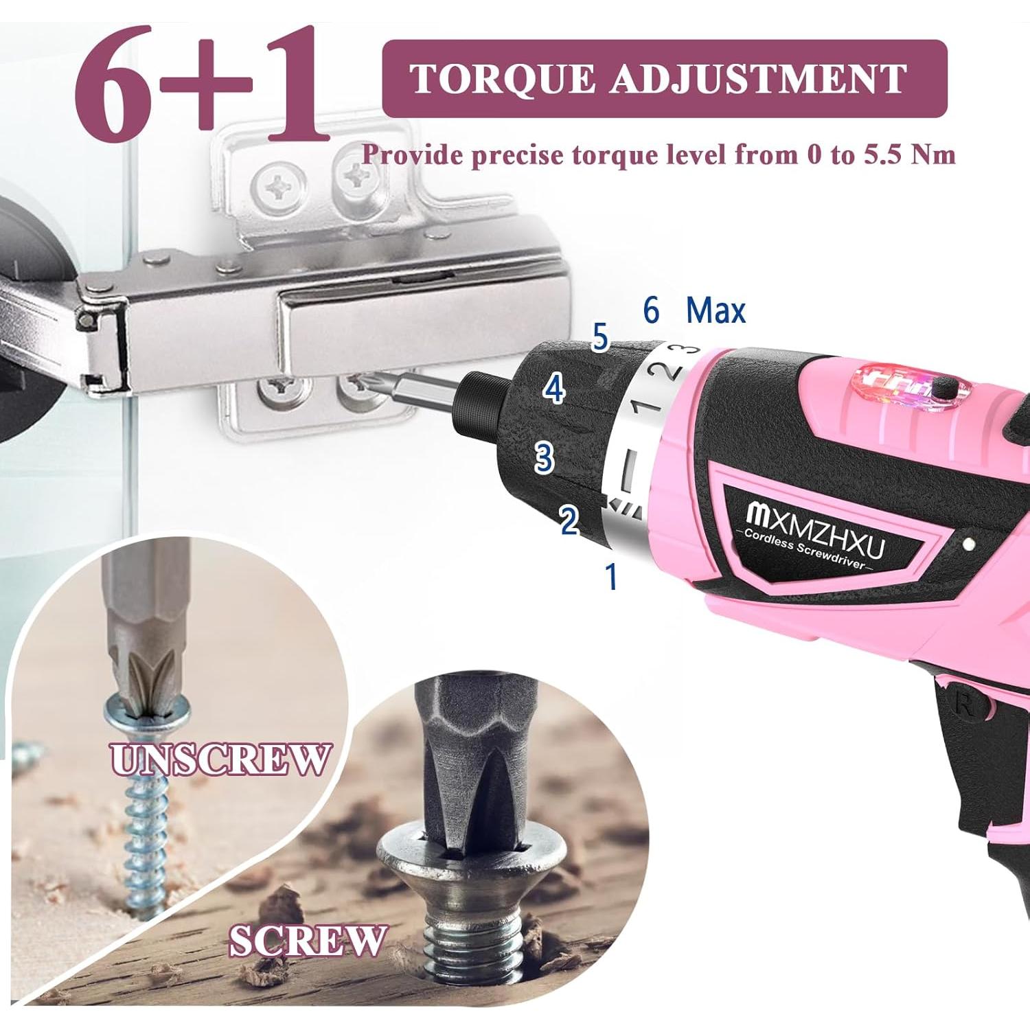 Destornillador Inalámbrico 8V MXMZHXU con 47 Piezas y Luz LED