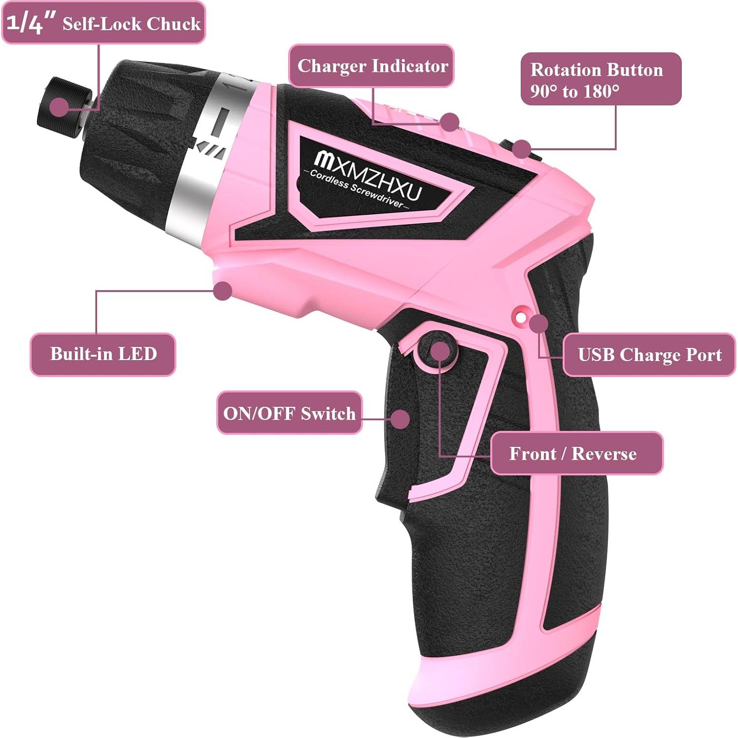 Destornillador Inalámbrico 8V MXMZHXU con 47 Piezas y Luz LED