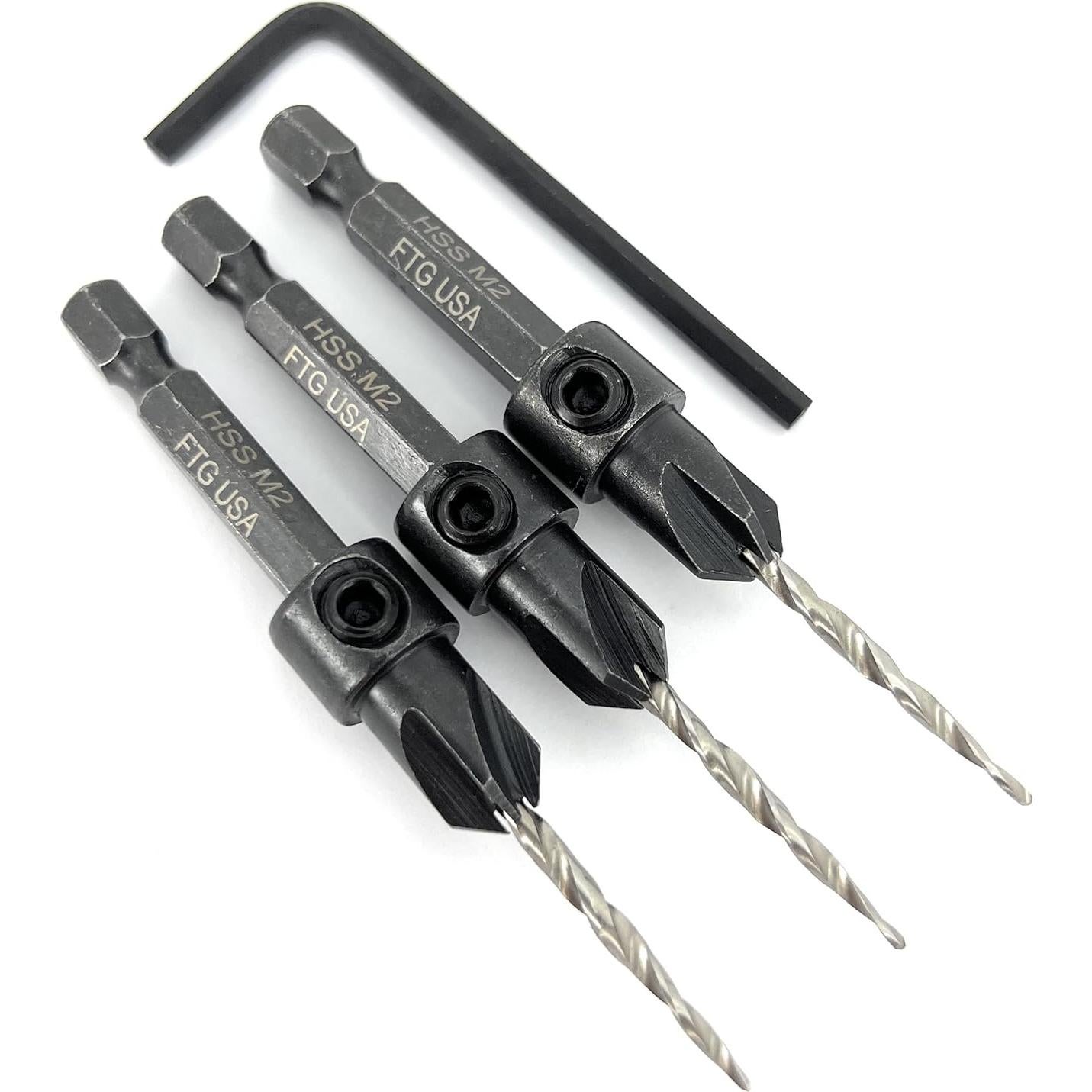 Juego de Brocas Avellanadas FTG USA #4 para Madera 3 Piezas