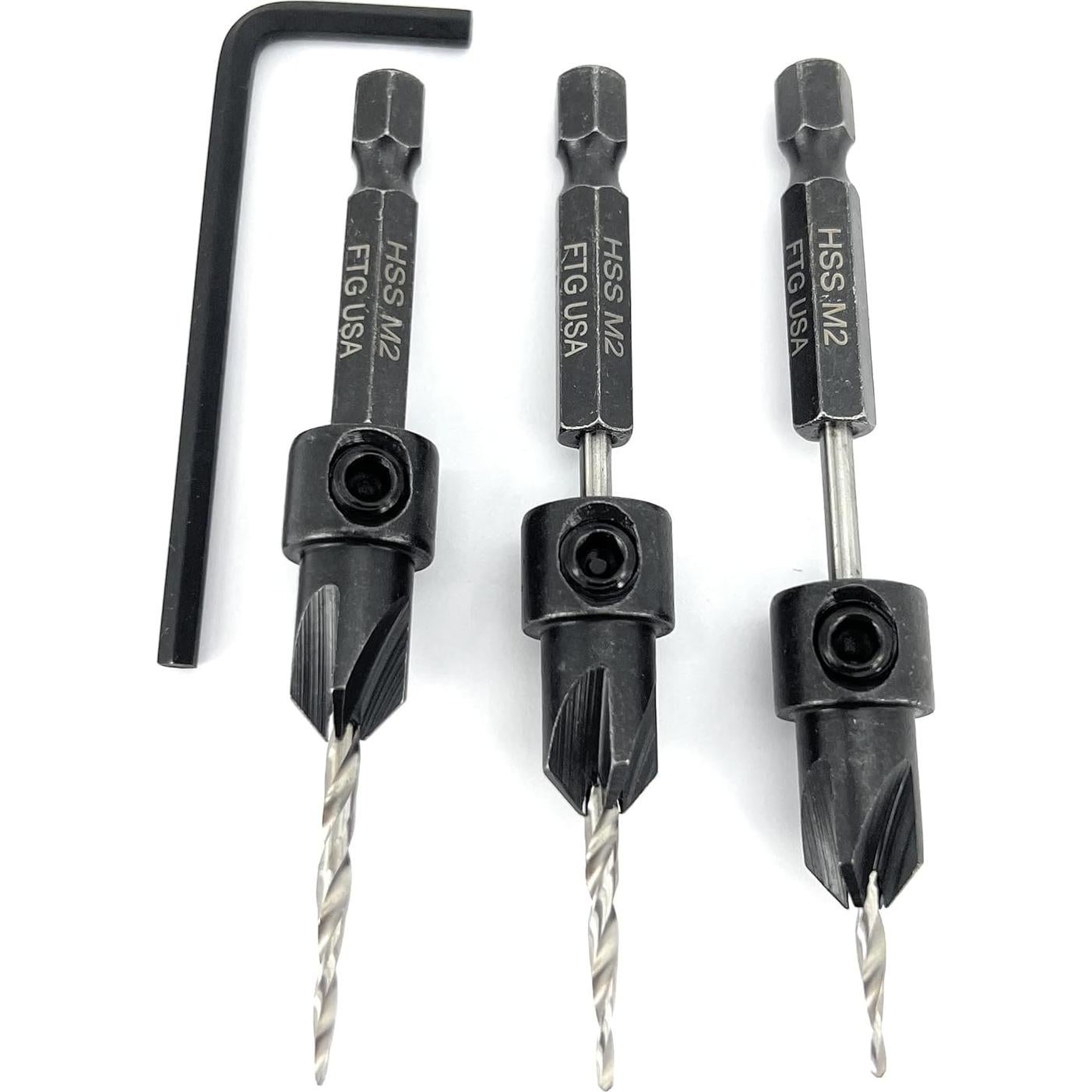 Juego de Brocas Avellanadas FTG USA #4 para Madera 3 Piezas