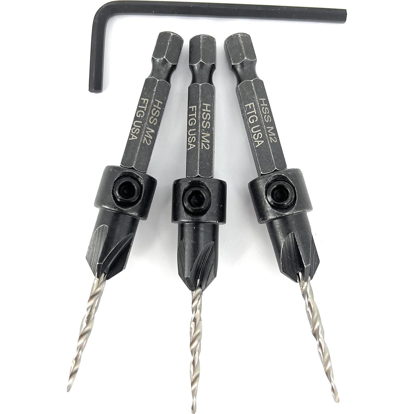 Juego de Brocas Avellanadas FTG USA #4 para Madera 3 Piezas