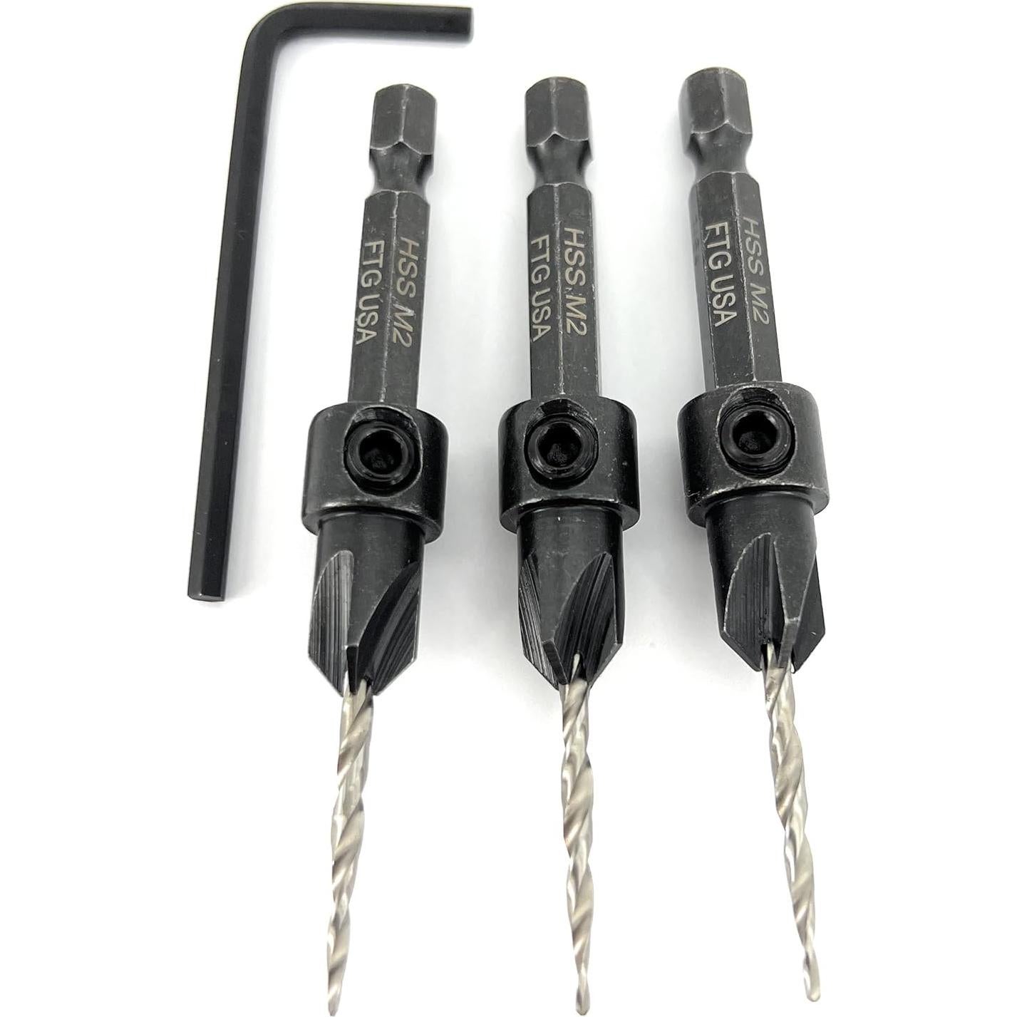 Juego de Brocas Avellanadas FTG USA #4 para Madera 3 Piezas