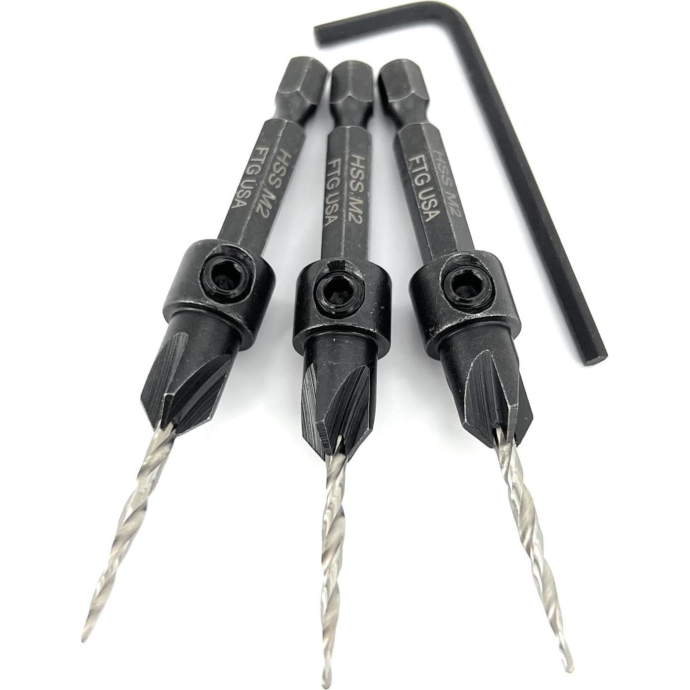 Juego de Brocas Avellanadas FTG USA #4 para Madera 3 Piezas