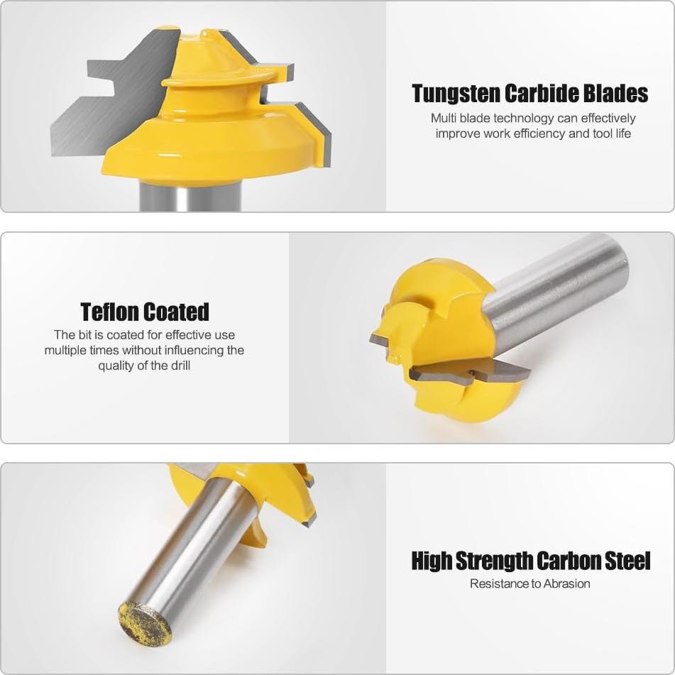 Fresa de Miter de Bloqueo 45 Grados JGZUI 3.49 cm Mango 1/2"