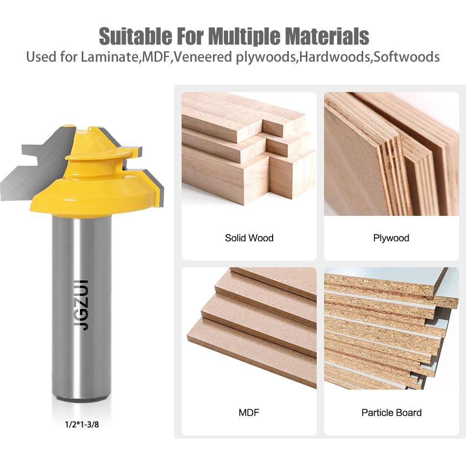 Fresa de Miter de Bloqueo 45 Grados JGZUI 3.49 cm Mango 1/2"