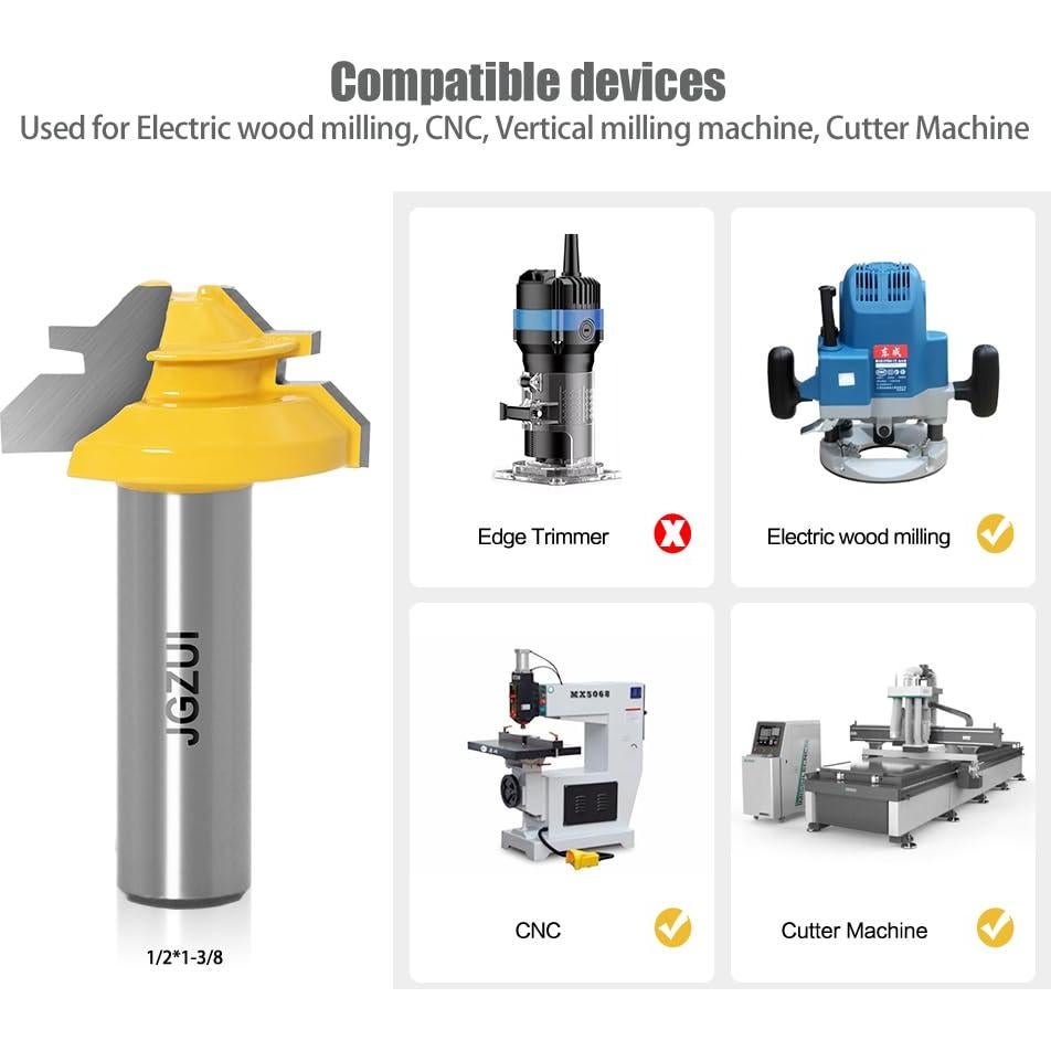 Fresa de Miter de Bloqueo 45 Grados JGZUI 3.49 cm Mango 1/2"