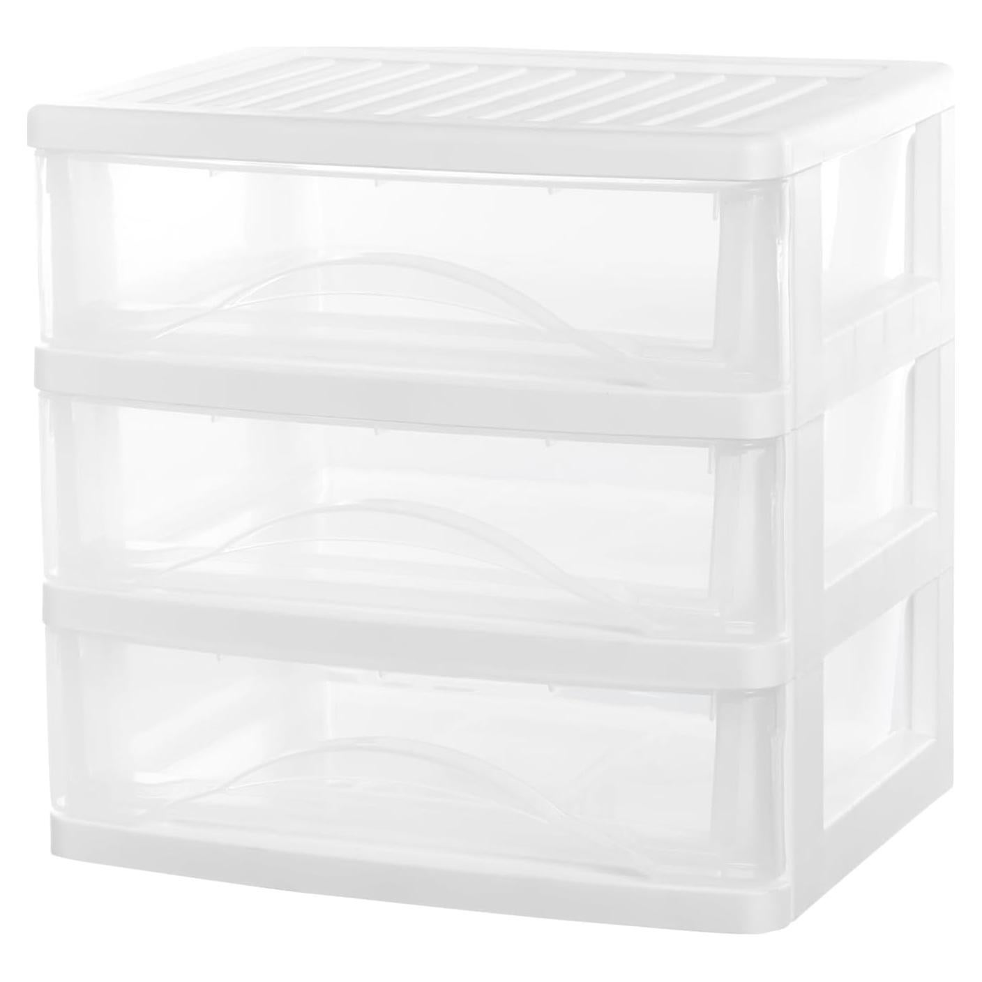 BYCY Plastic Stackable Storage 3 Drawers, White Bathroom Makeup Organizer with Wide Clear Drawers Tabletop Drawer Organizer for Desk,Countertop at Home, Office, School