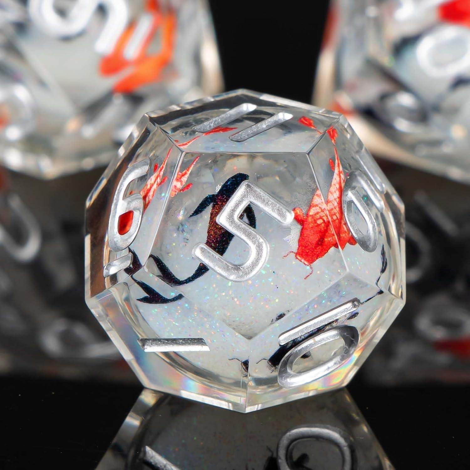 Conjunto de Dados de Resina KERWELLSI 7 Piezas D&D con Estuche