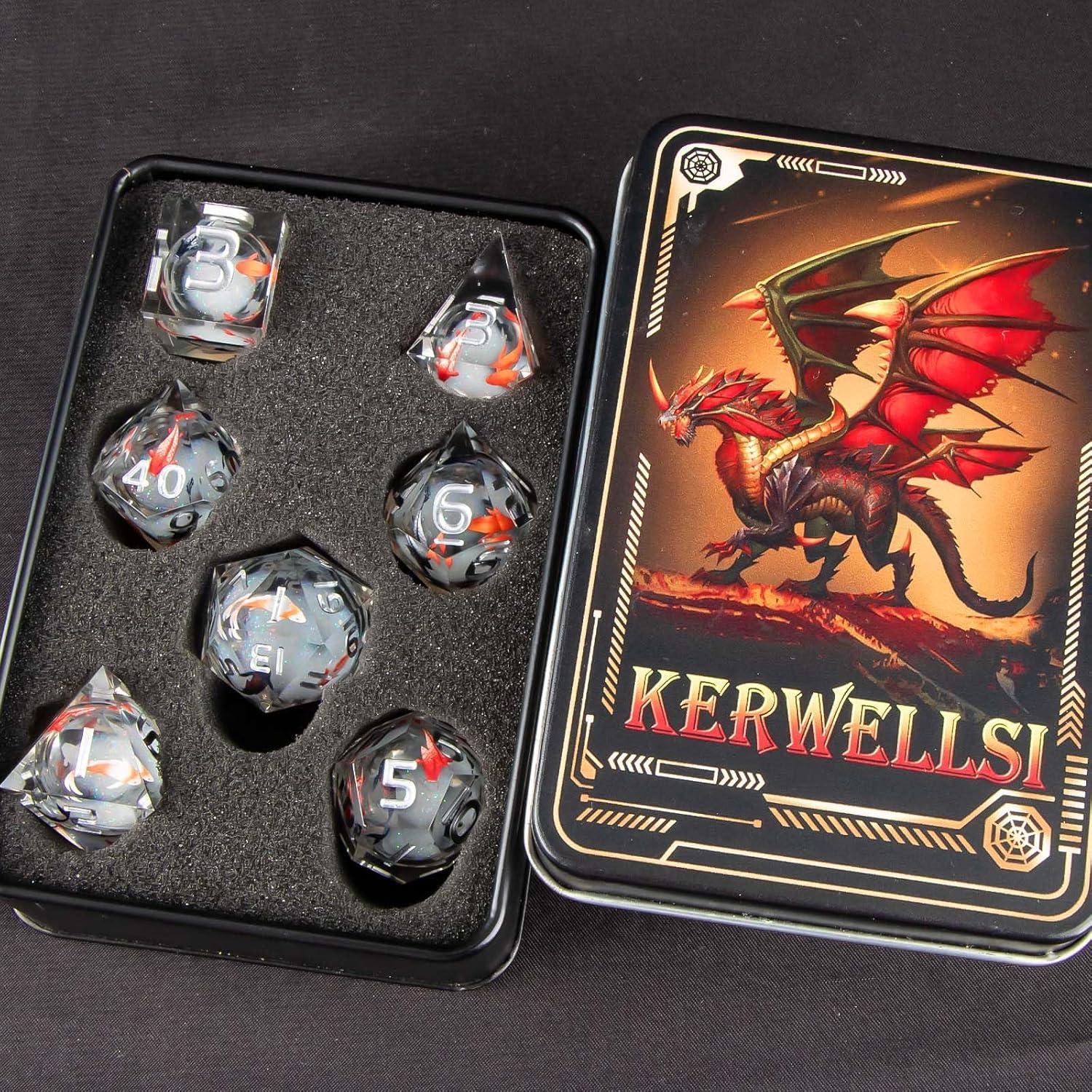 Conjunto de Dados de Resina KERWELLSI 7 Piezas D&D con Estuche