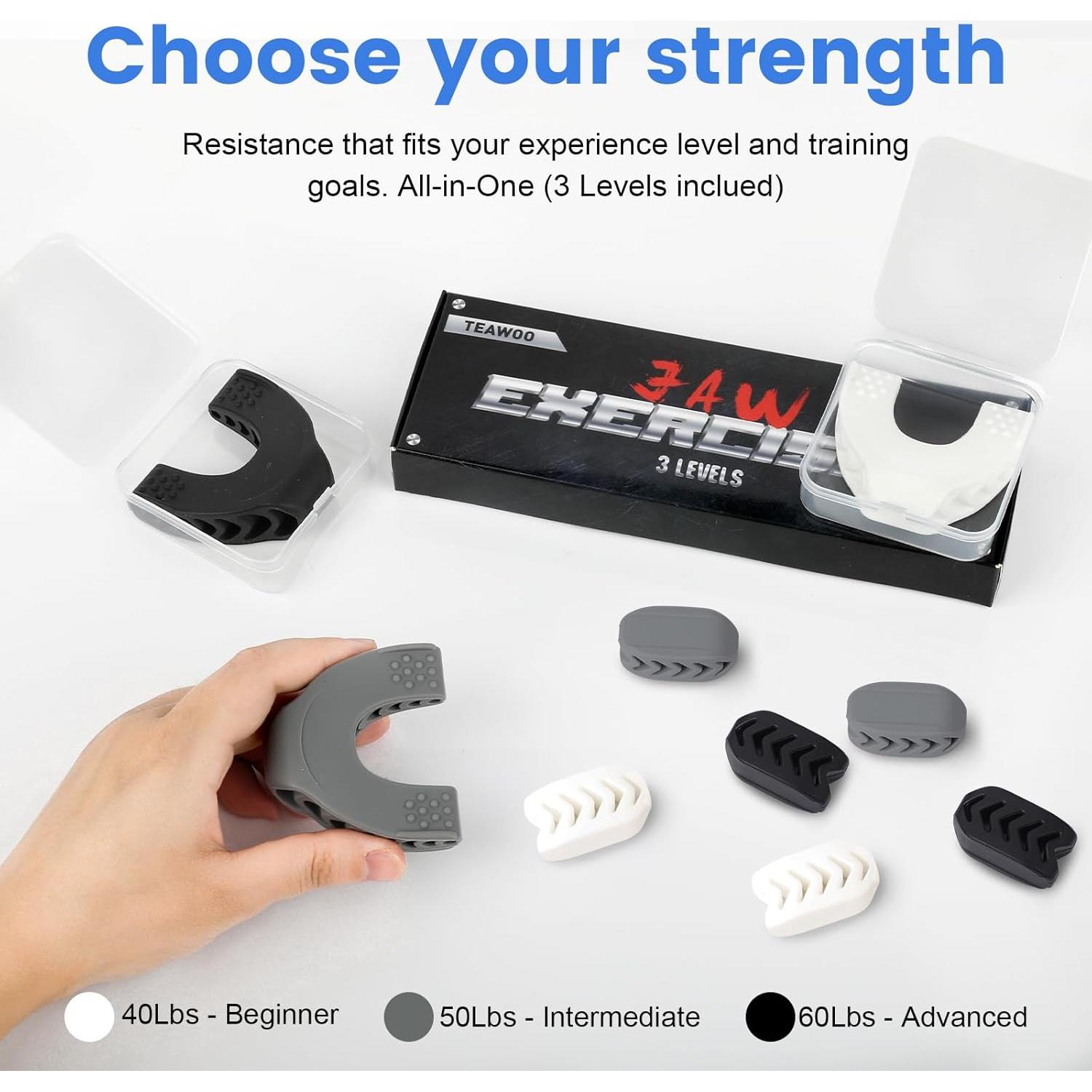 Ejercitador de Mandíbula TEAWOO Set 9PCS 3 Niveles Resistencia