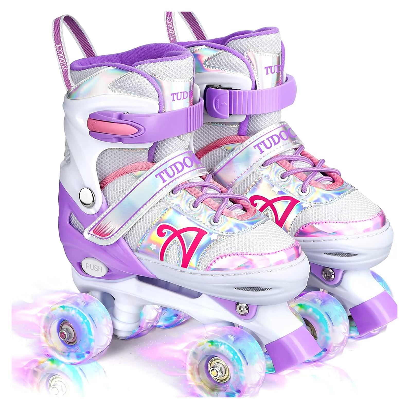 Patines en Línea Tudoccy Morado Ajustables 4 Tamaños con Luces