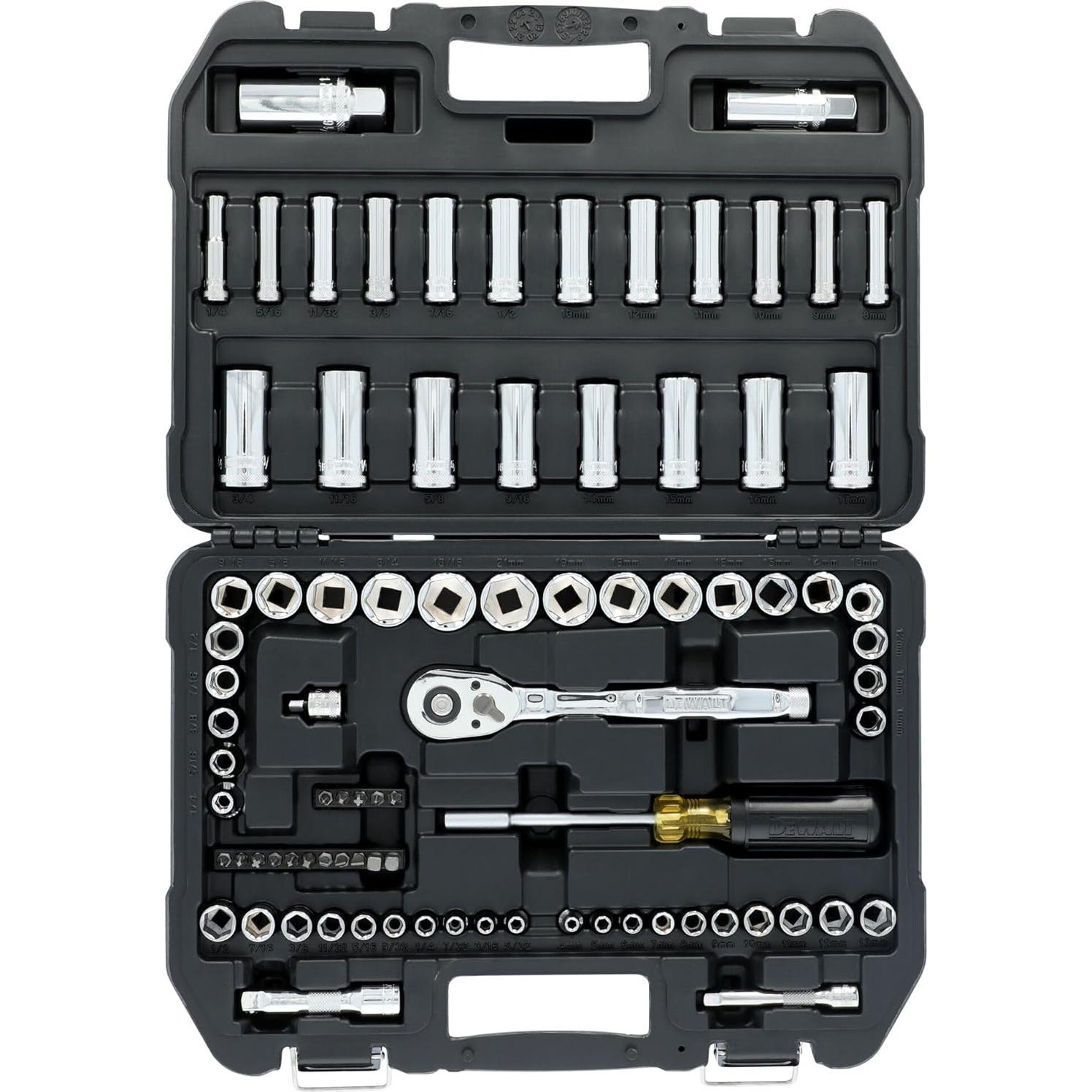 DEWALT Mechanics Tool Set, 1/4 Inch Drive, SAE/Metric Set, 84 Piece (DWMT45424)