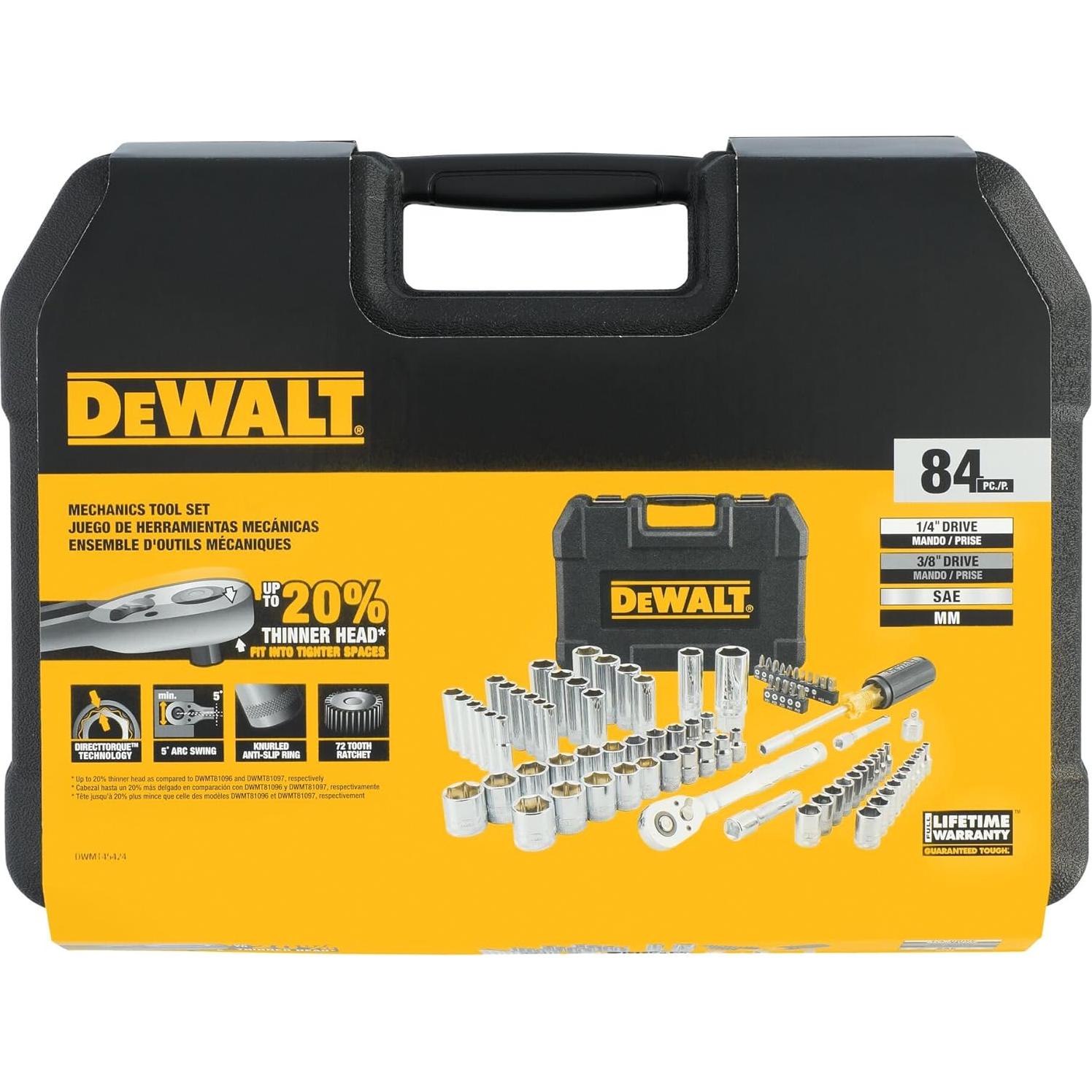 DEWALT Mechanics Tool Set, 1/4 Inch Drive, SAE/Metric Set, 84 Piece (DWMT45424)