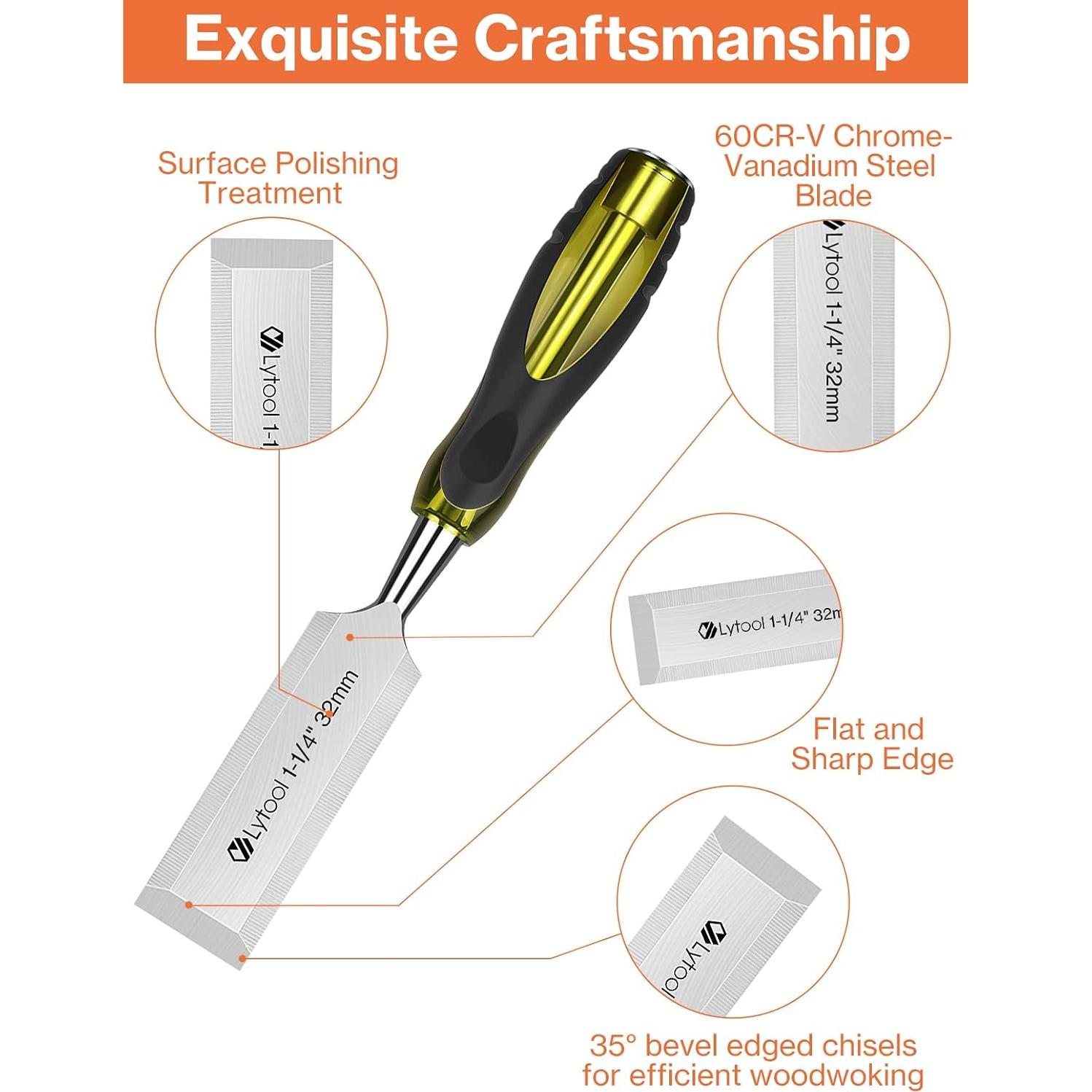 Conjunto de 5 Cinceles de Madera Lytool - Acero CR-V 6 a 32 mm