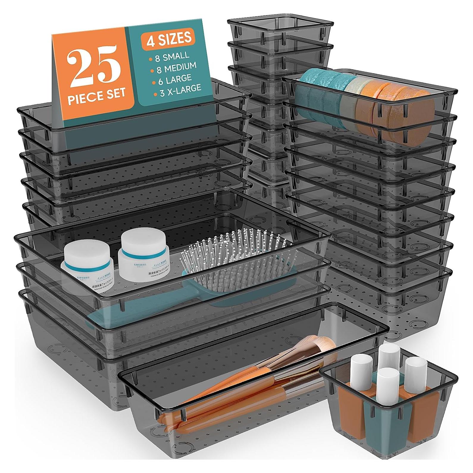 WOWBOX Juego de Organizadores de Cajones 25 Piezas Plástico Negro
