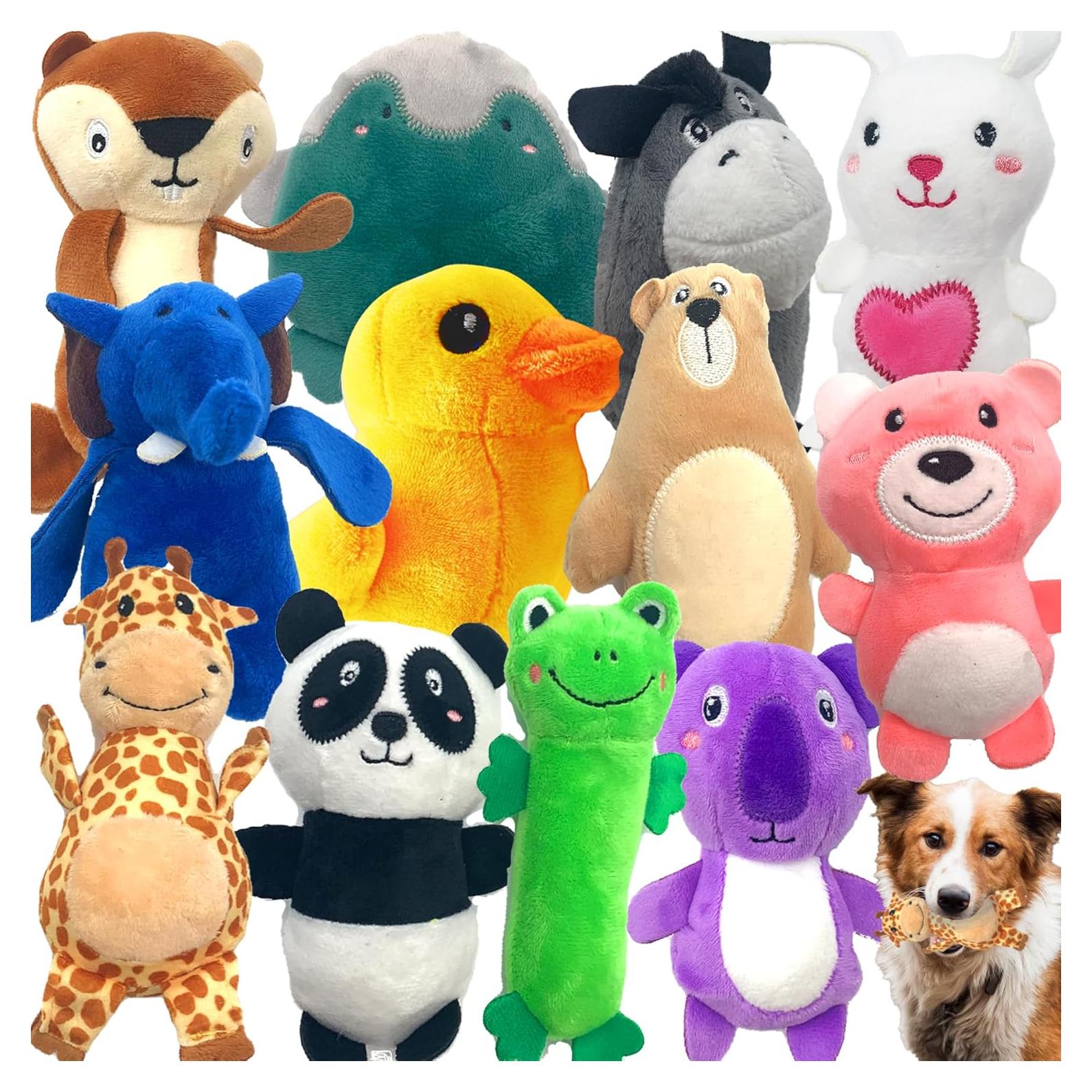 Jalousie 12 Pack Plush Animal Dog Toy, Premium Squeaky Chew Toys for Small Medium Dogs, Stuffed Puppy Toys for Pets - Dental Cleaning & Stress Relief