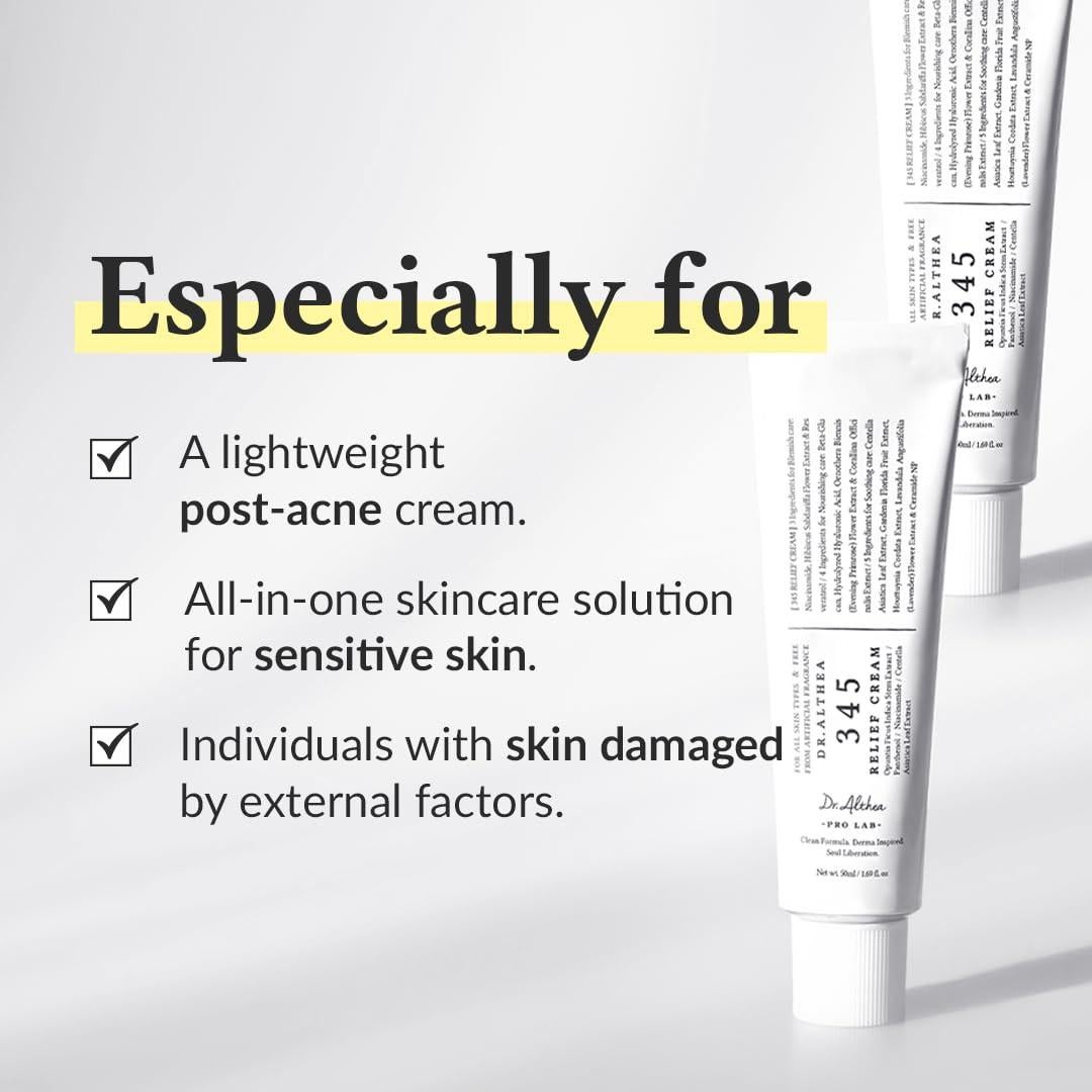 Dr.Althea 345 Relief Cream | Daily Face Moisturizer | Blemish Relief Care | Soothing Recovery & Moisture with Niacinamide, Panthenol | Korean Vegan Skin Care for All Skin Types | 1.7 Fl Oz (Pack of 1)