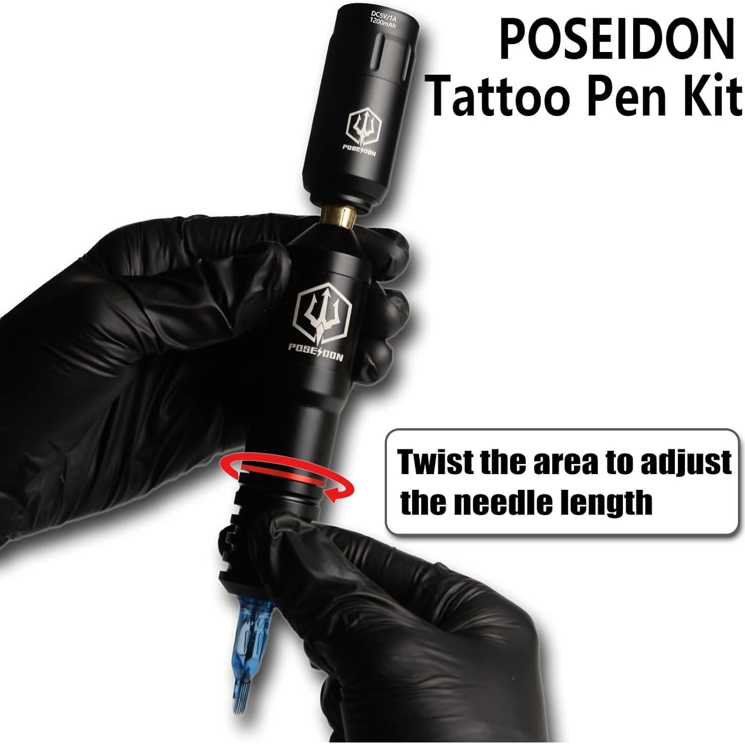 Kit de Tatuaje Inalámbrico Poseidon con 40 Agujas y Fuente de Poder