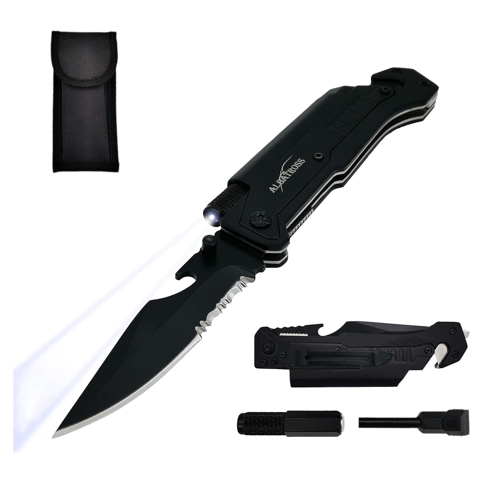 Cuchillo Plegable Táctico ALBATROSS FK001 6-en-1 con Luz LED