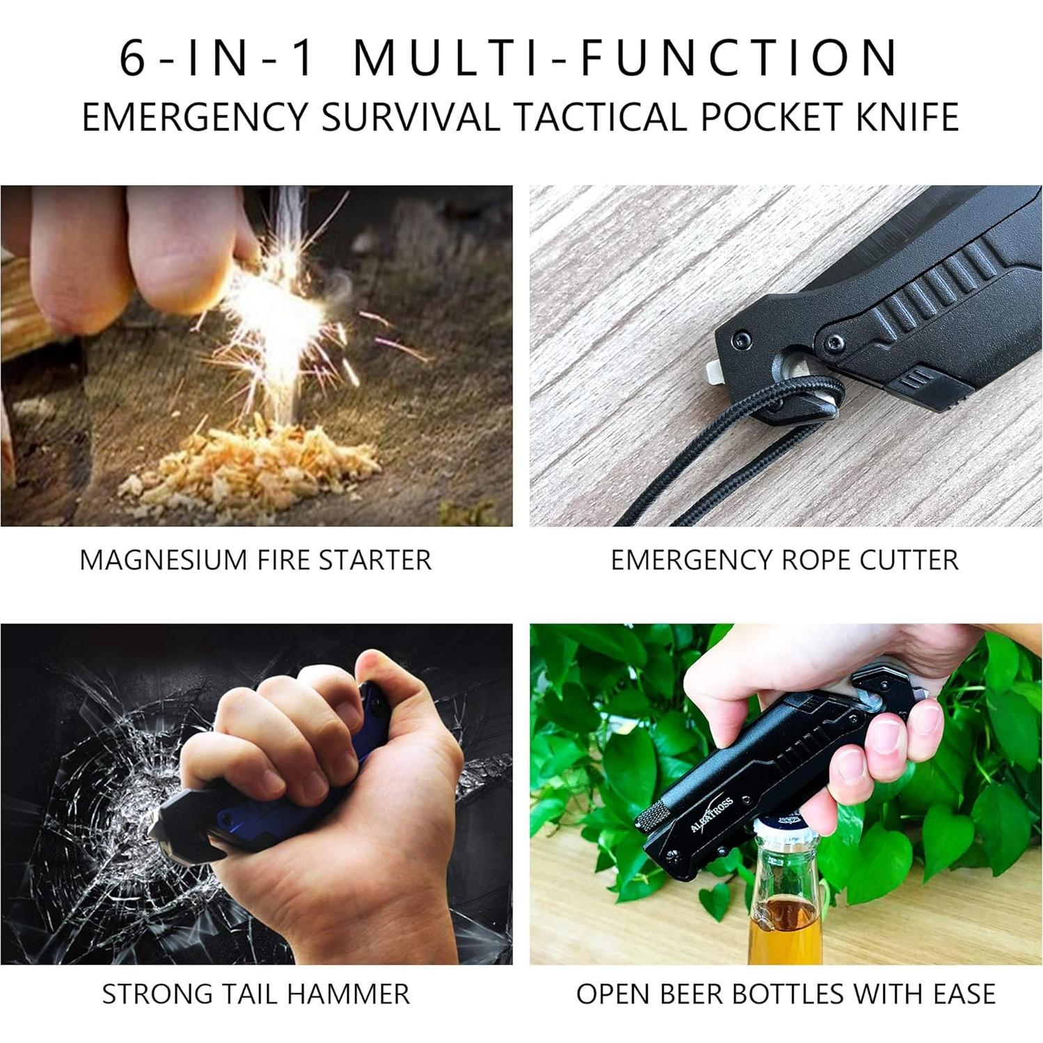 Cuchillo Plegable Táctico ALBATROSS FK001 6-en-1 con Luz LED