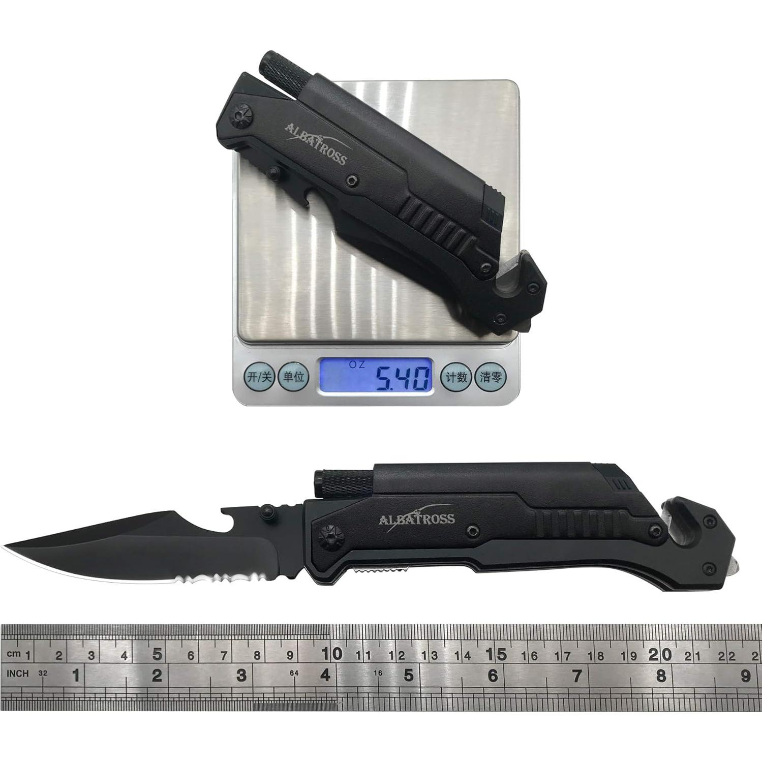 Cuchillo Plegable Táctico ALBATROSS FK001 6-en-1 con Luz LED