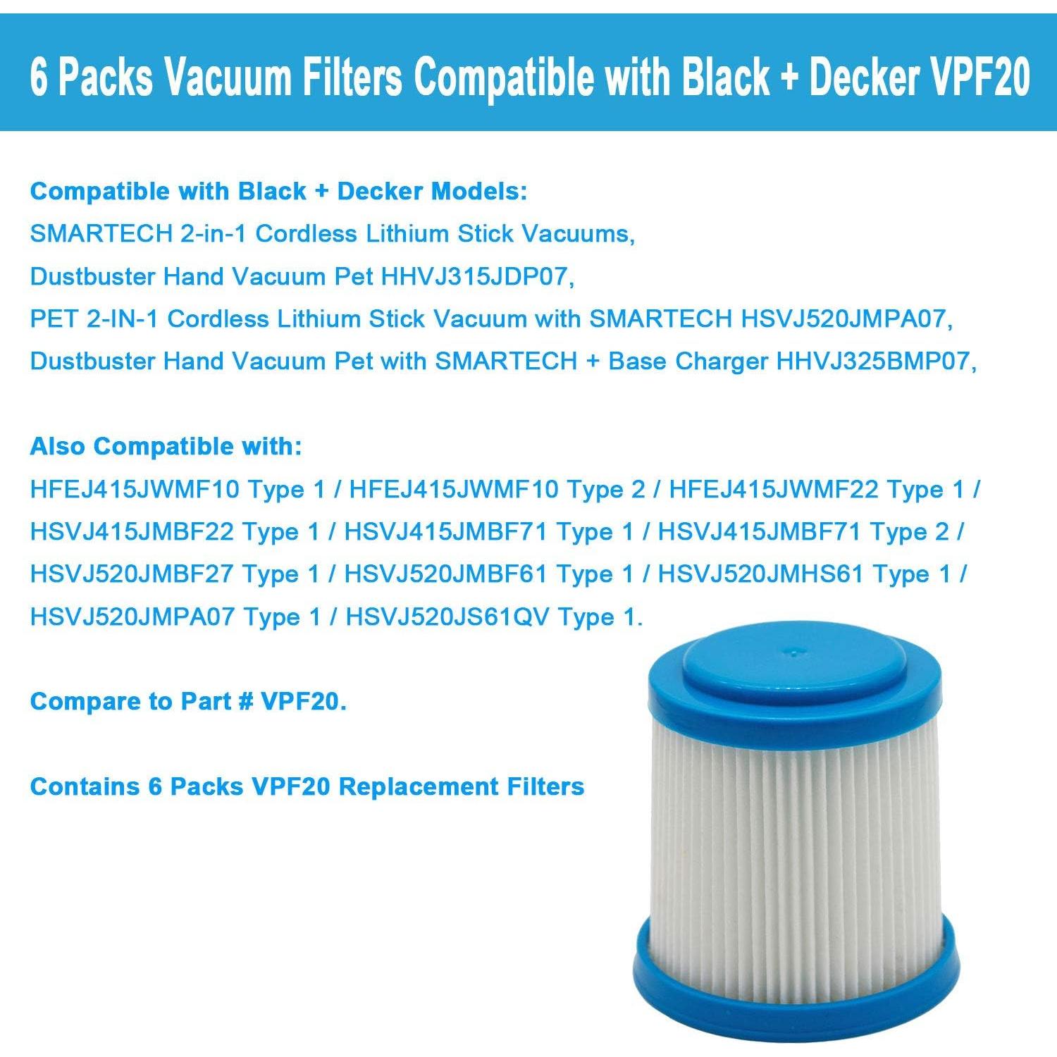 Filtros de Reemplazo VPF20 Lemige 6 Paquetes para Aspiradora Black & Decker