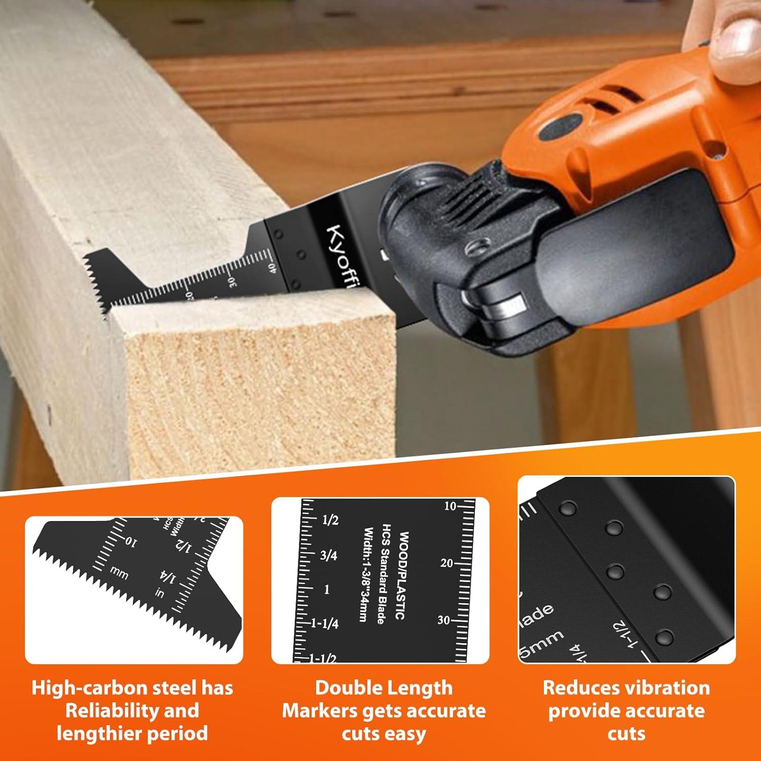 100Pcs Oscillating Saw Blades, Wood Plastic Multitool Oscillating Tool Blades Quick Release Multi Tool Blades Kits Universal Blades Compatible with Ryobi Bosch Makita Craftsman