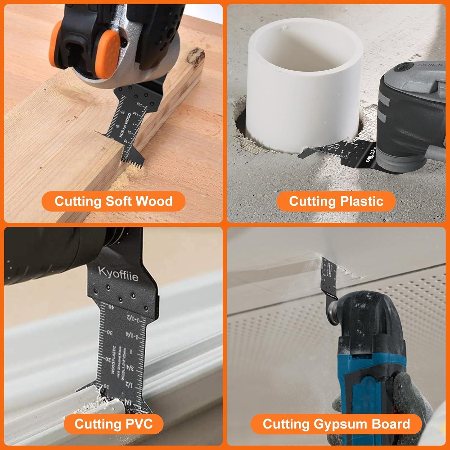 100Pcs Oscillating Saw Blades, Wood Plastic Multitool Oscillating Tool Blades Quick Release Multi Tool Blades Kits Universal Blades Compatible with Ryobi Bosch Makita Craftsman