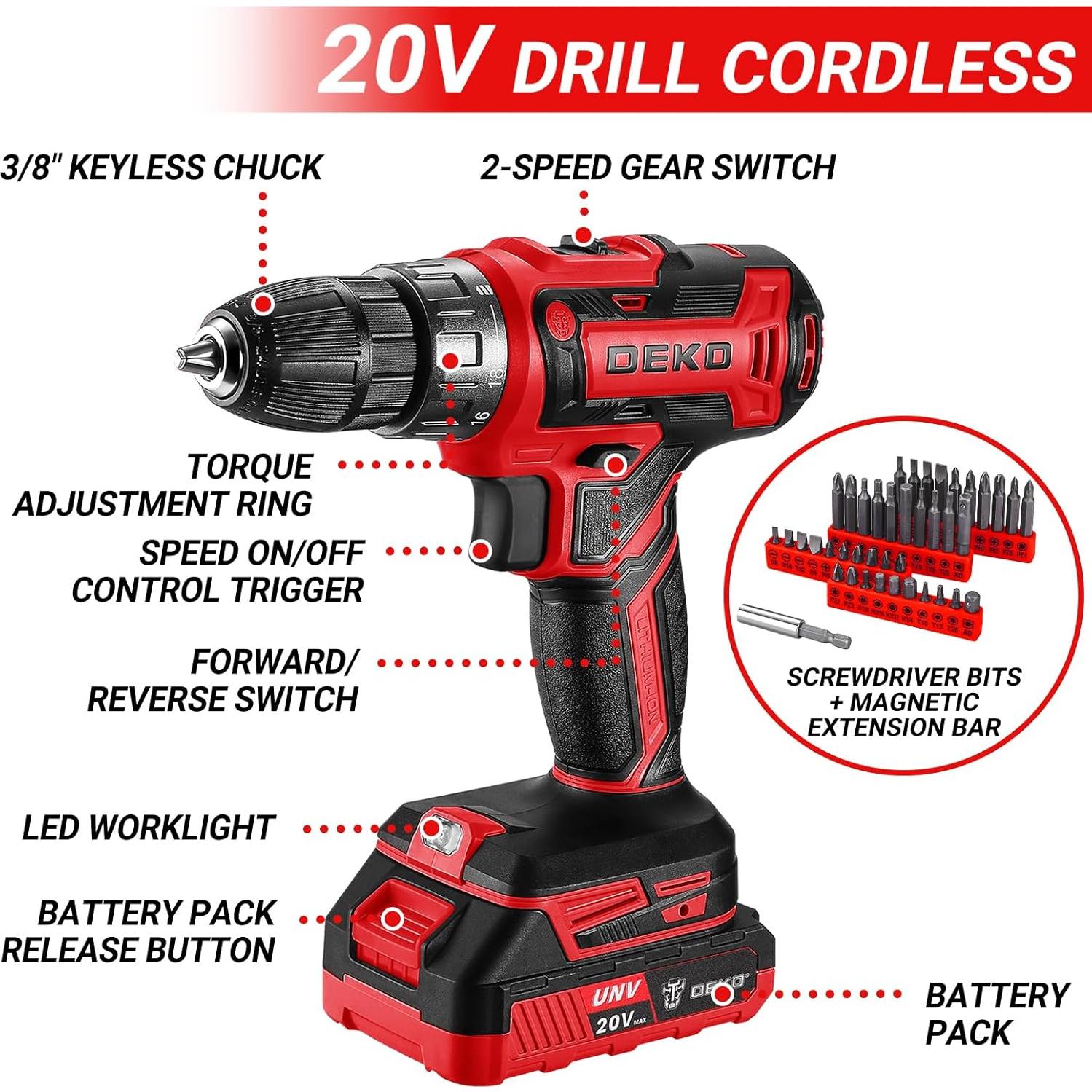 Juego de herramientas DEKOPRO 20V taladro eléctrico portátil