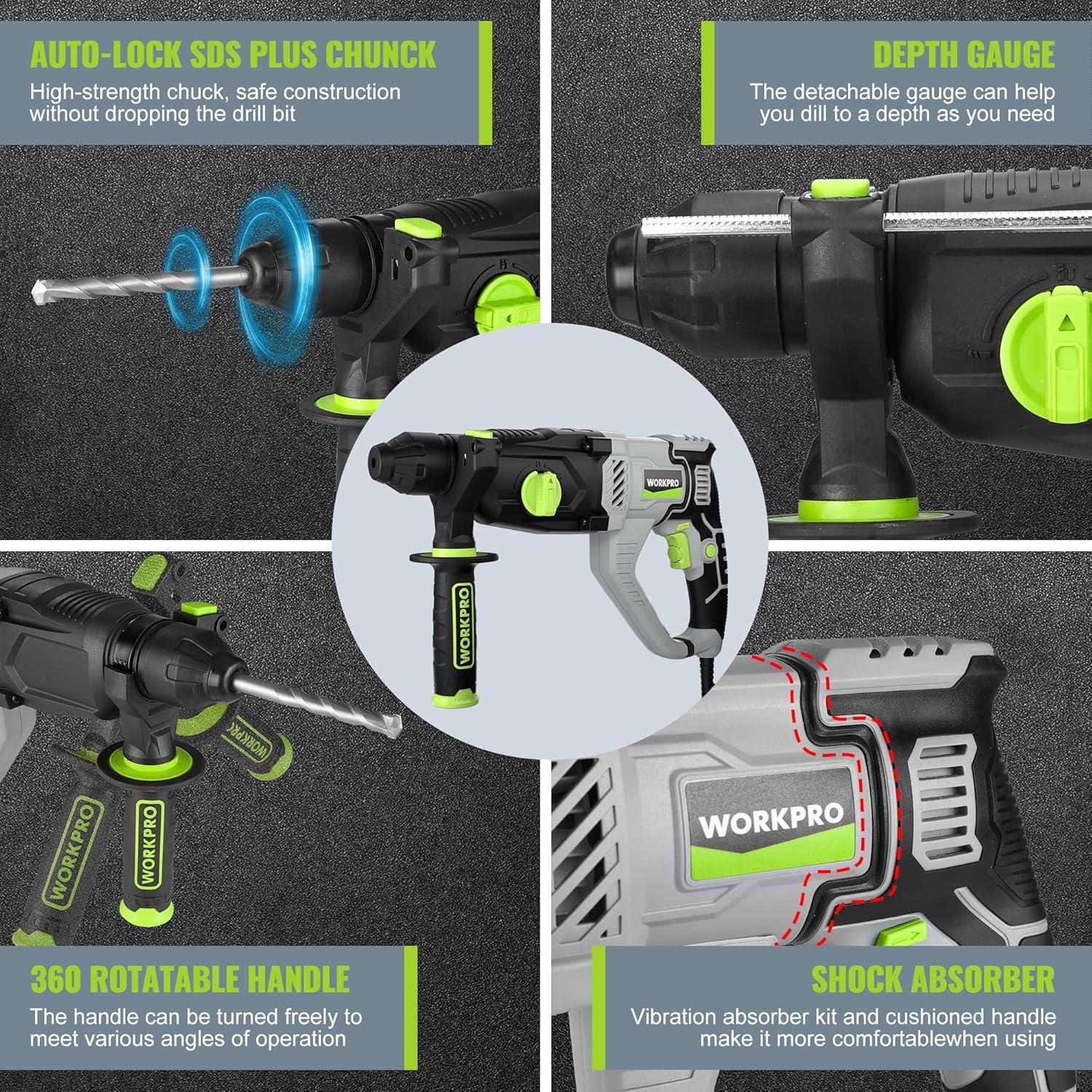 Martillo Perforador Eléctrico WORKPRO 7.5AMP SDS-Plus 3.5kg