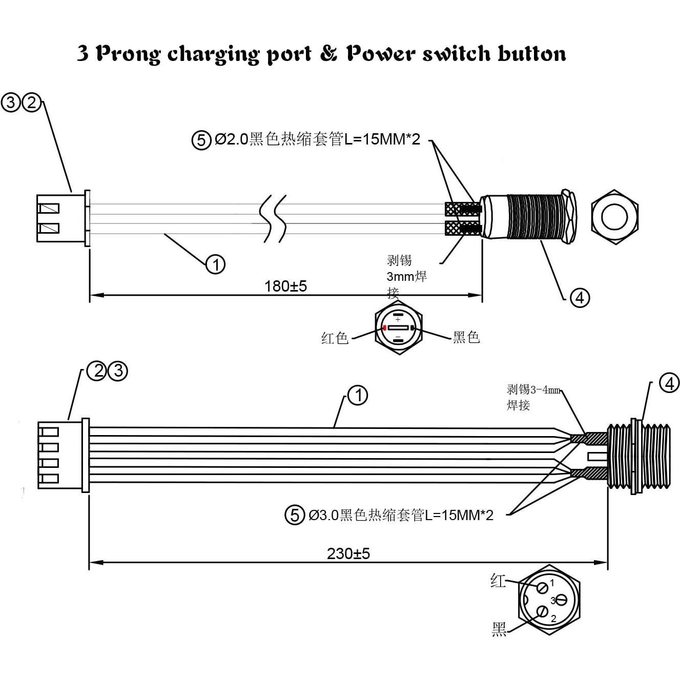 Puerto de Carga 3 Pines GLDYTIMES para Hoverboard Swegway