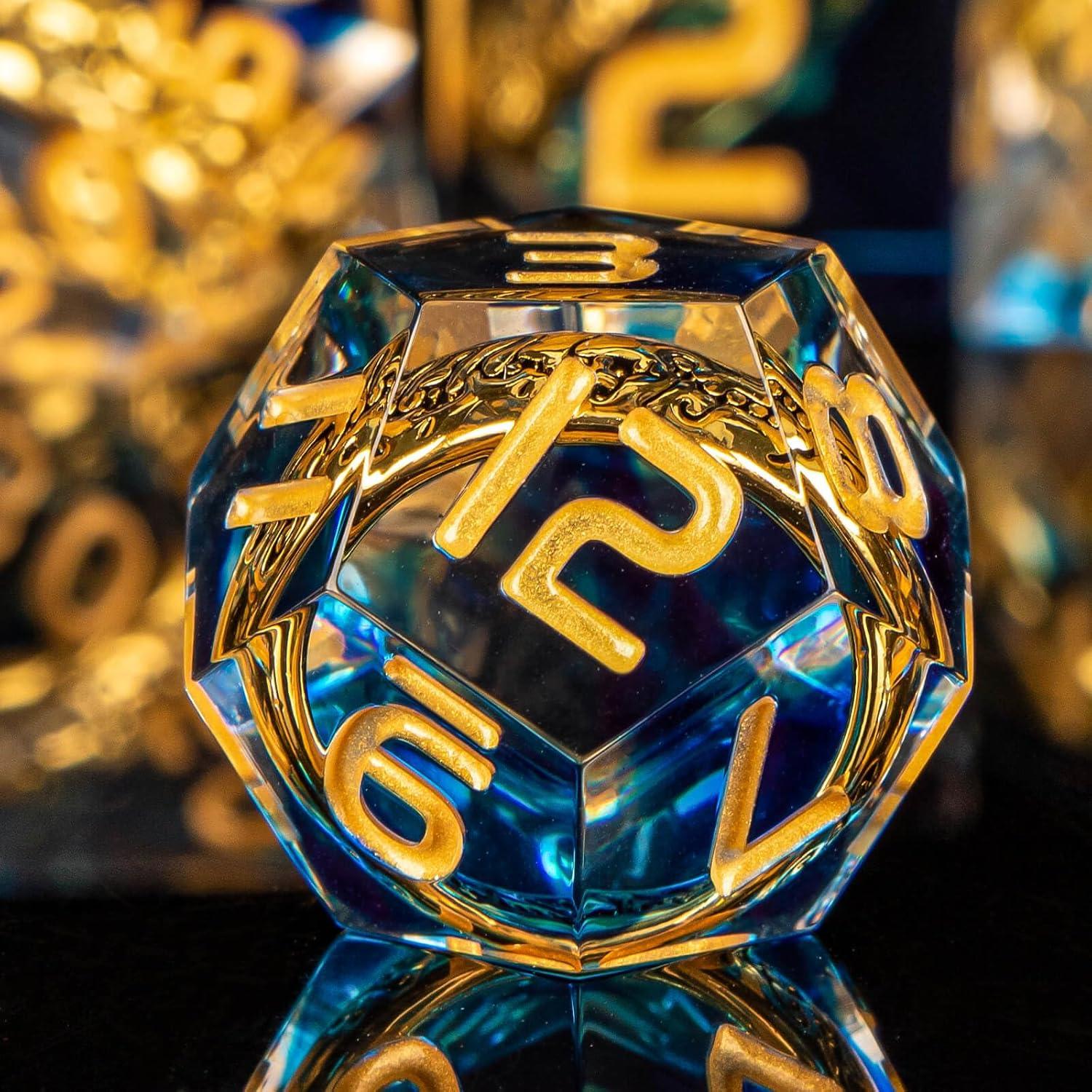 Set de Dados DND OUKELANWO 7 Piezas Azul y Dorado