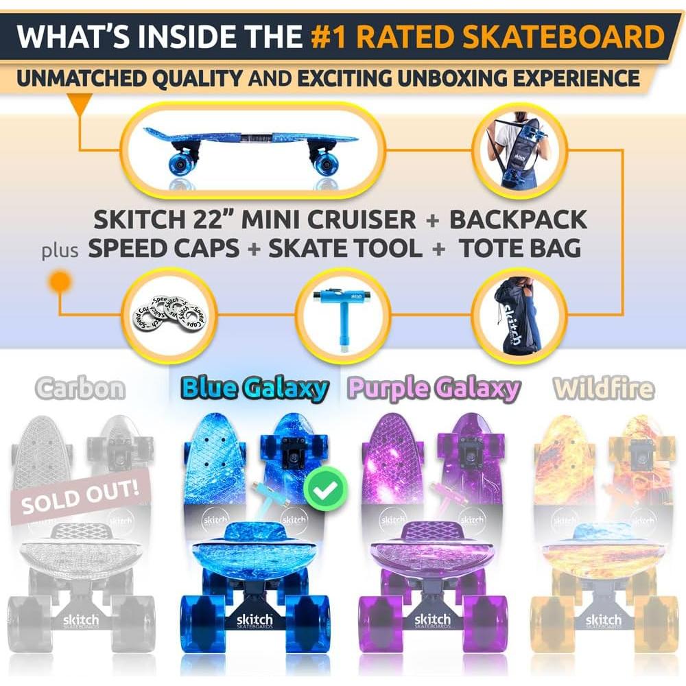 Patinete SKITCH Starter Azul Galaxia LED + Mini Patinete y Mochila